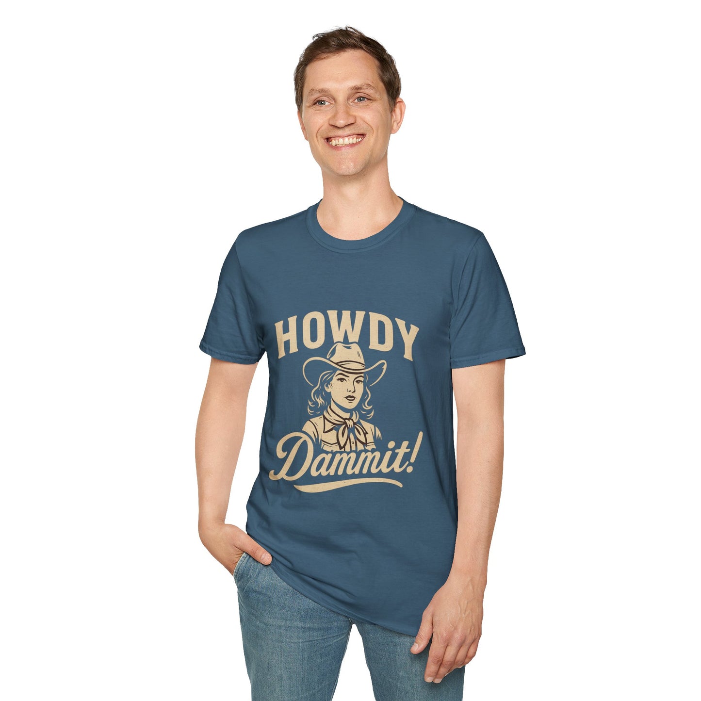Howdy Dammit! Aggie Texas Cowgirl Softstyle Tshirt (Gold Logo)