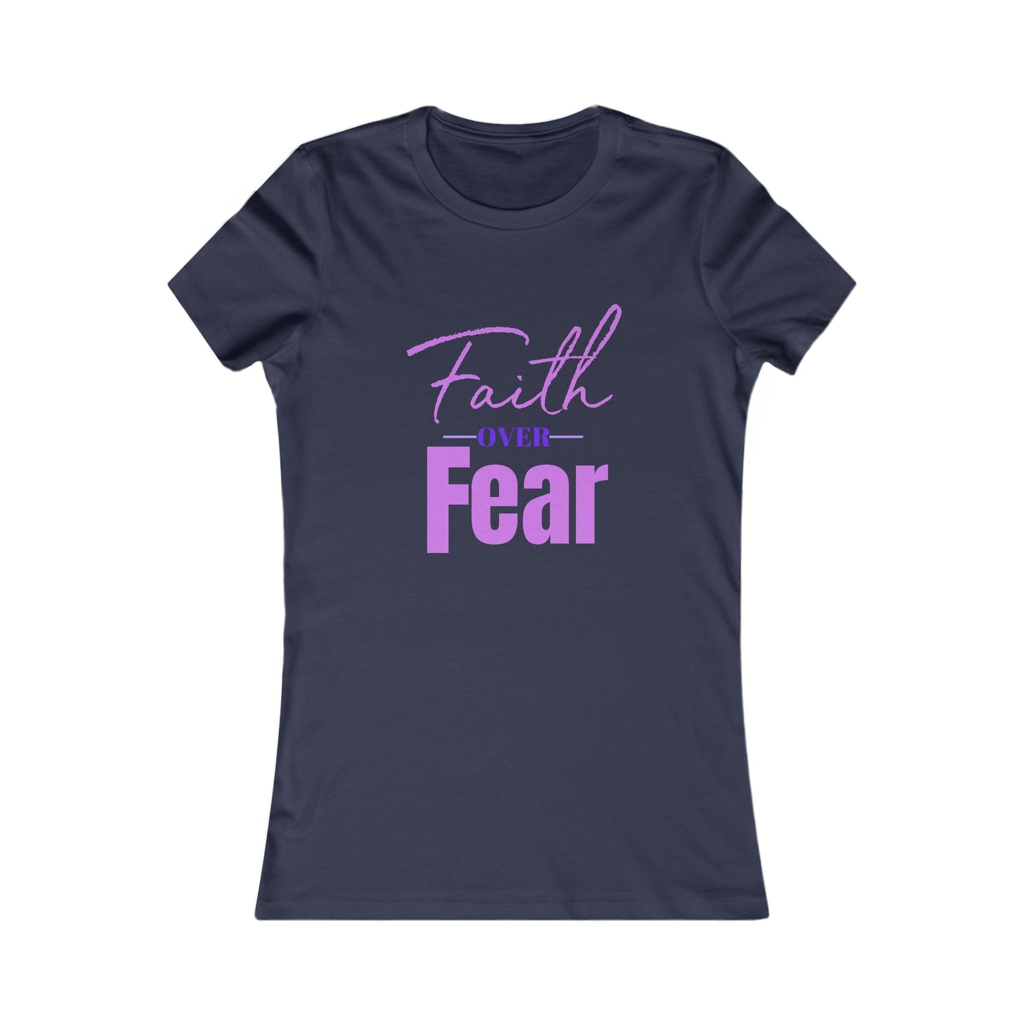 Faith Over Fear Women's Fitted Tshirt (Pink and Purple Logo) - Sweet Baby Jeez Teez