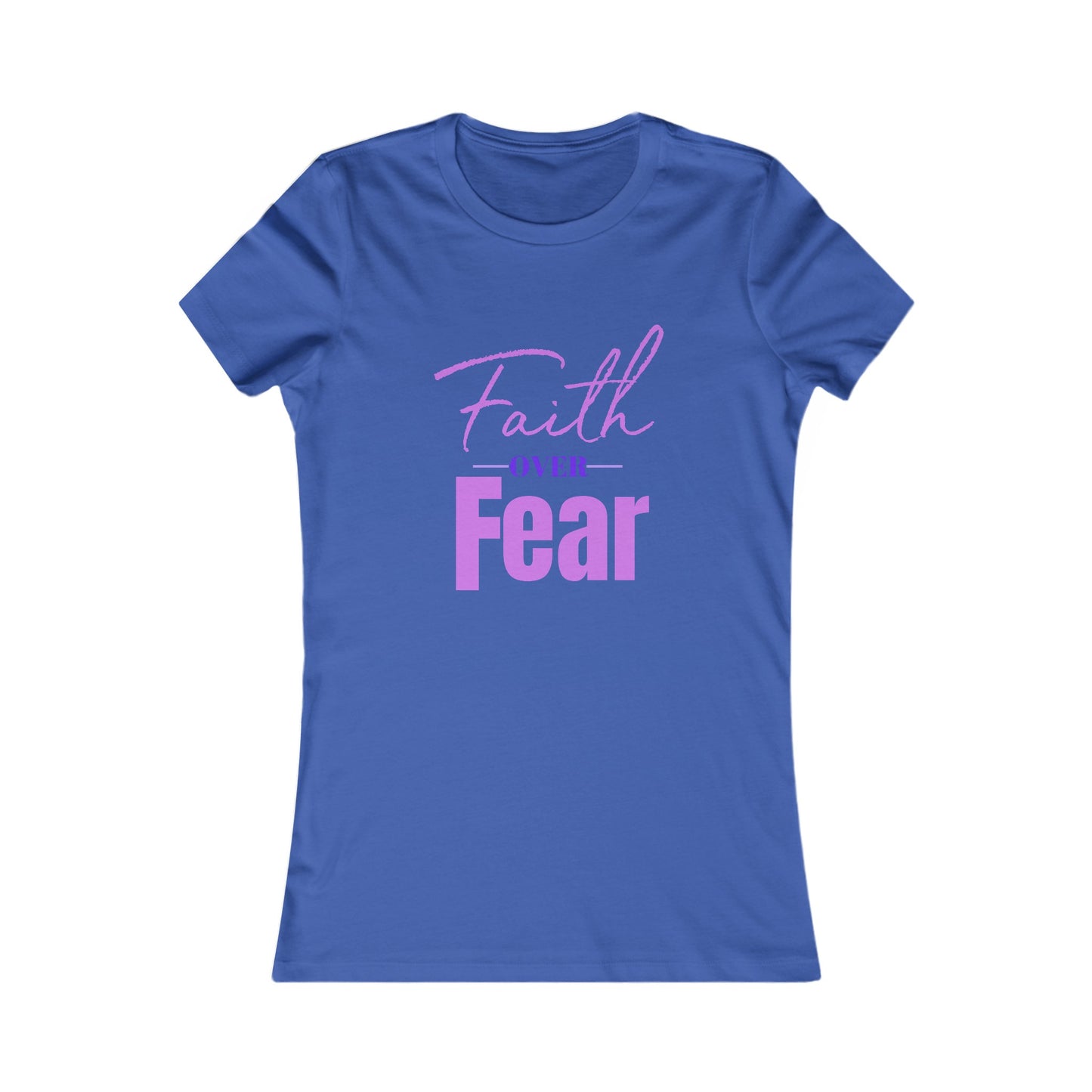 Faith Over Fear Women's Fitted Tshirt (Pink and Purple Logo) - Sweet Baby Jeez Teez