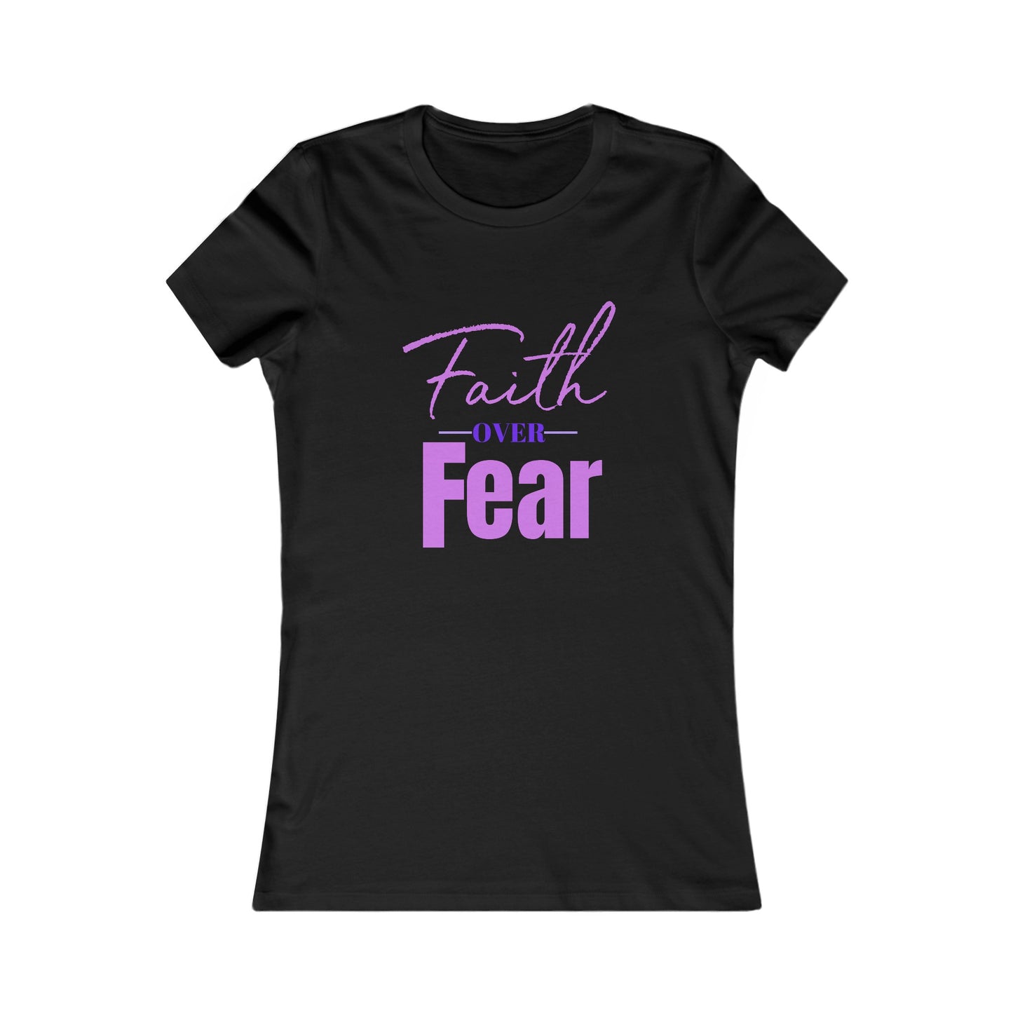 Faith Over Fear Women's Fitted Tshirt (Pink and Purple Logo) - Sweet Baby Jeez Teez