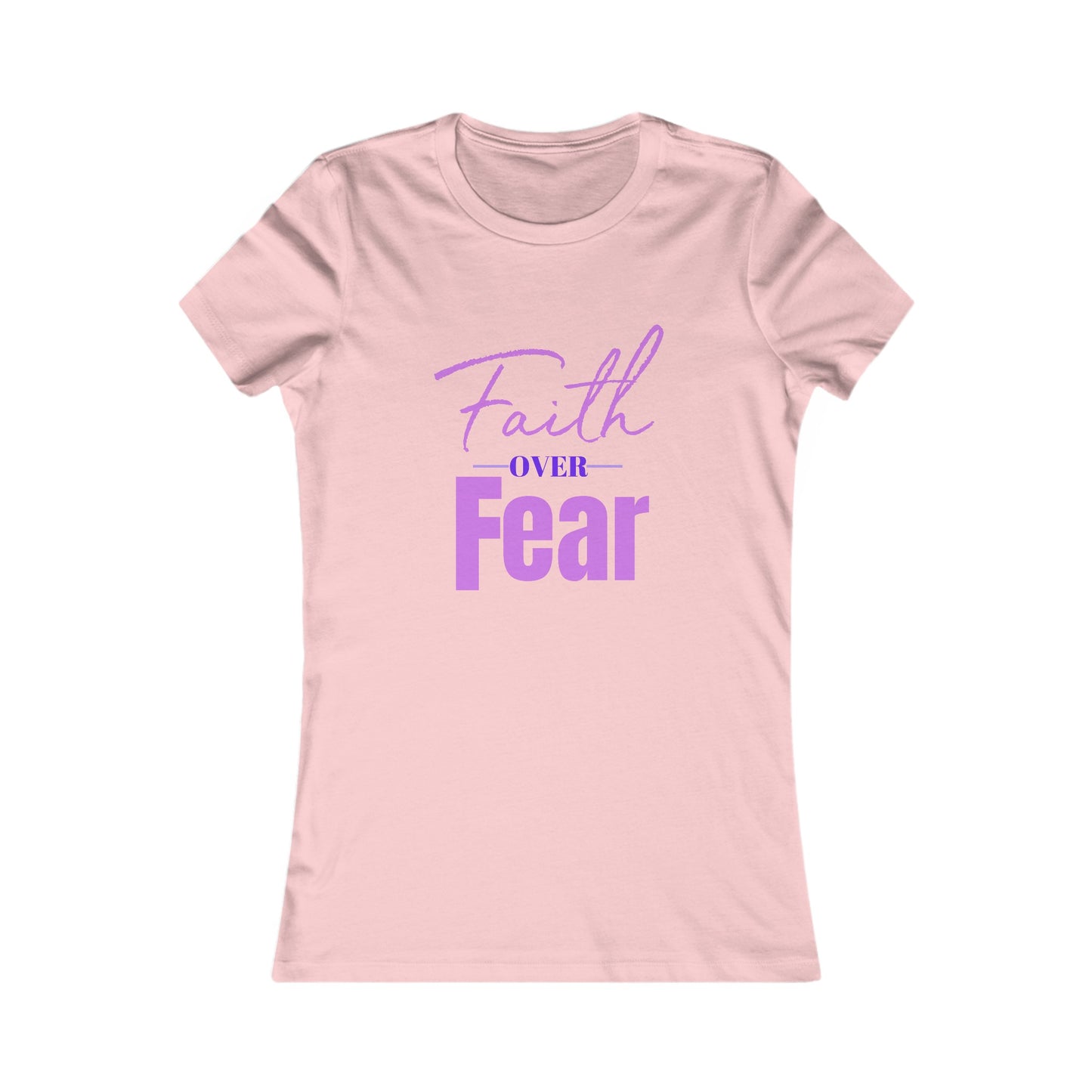 Faith Over Fear Women's Fitted Tshirt (Pink and Purple Logo) - Sweet Baby Jeez Teez