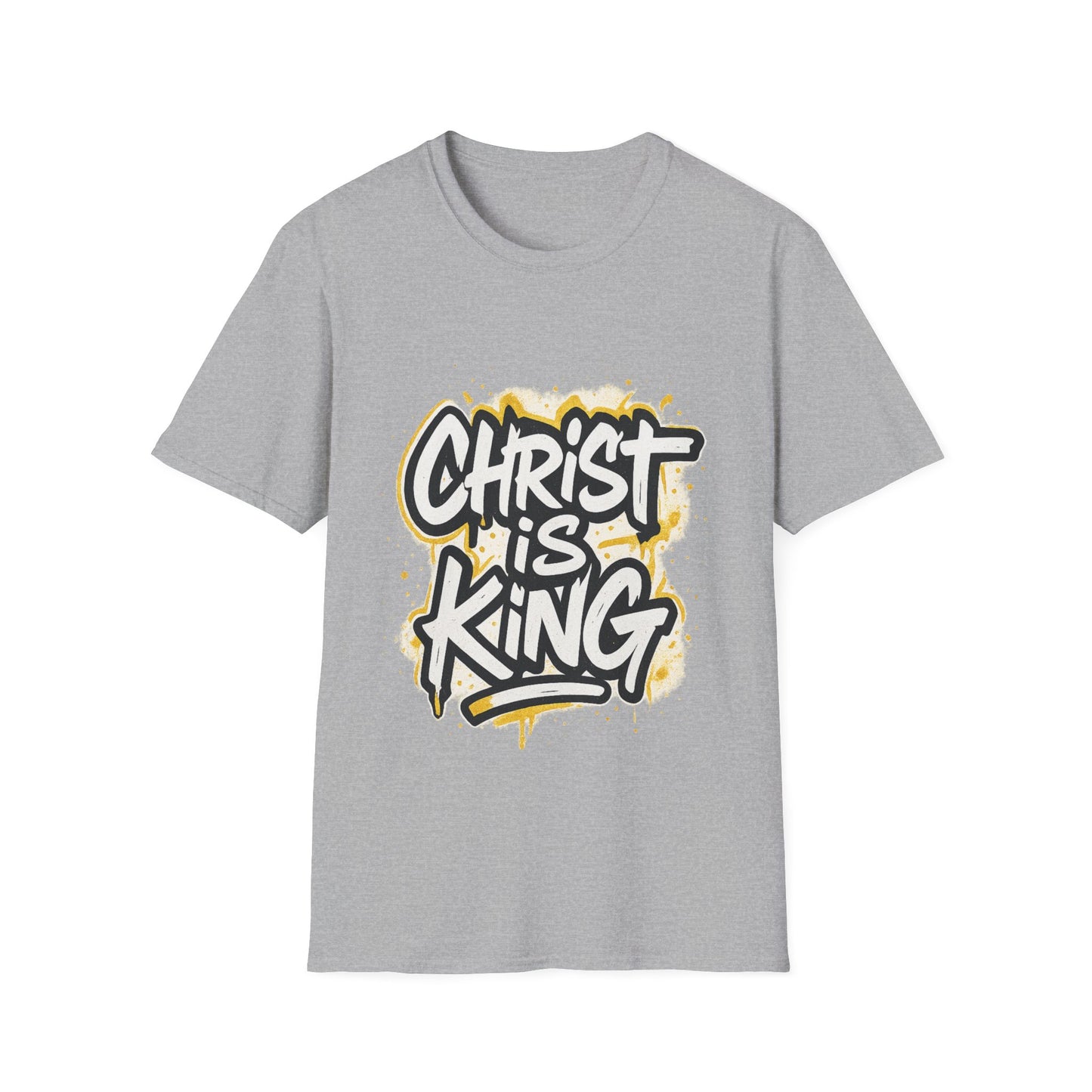 Christ is King Graphic Men's Unisex Softstyle Tshirt (White/Gold Logo)