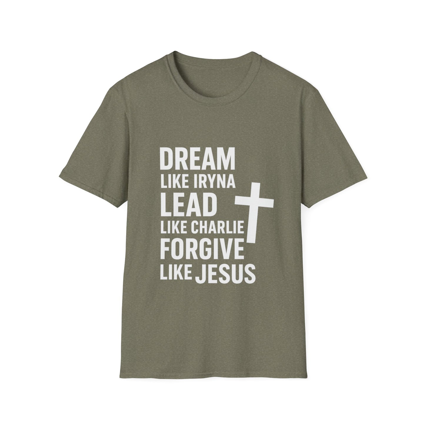 Dream, Lead, Forgive Men's Unisex Softstyle Tshirt (White Logo)