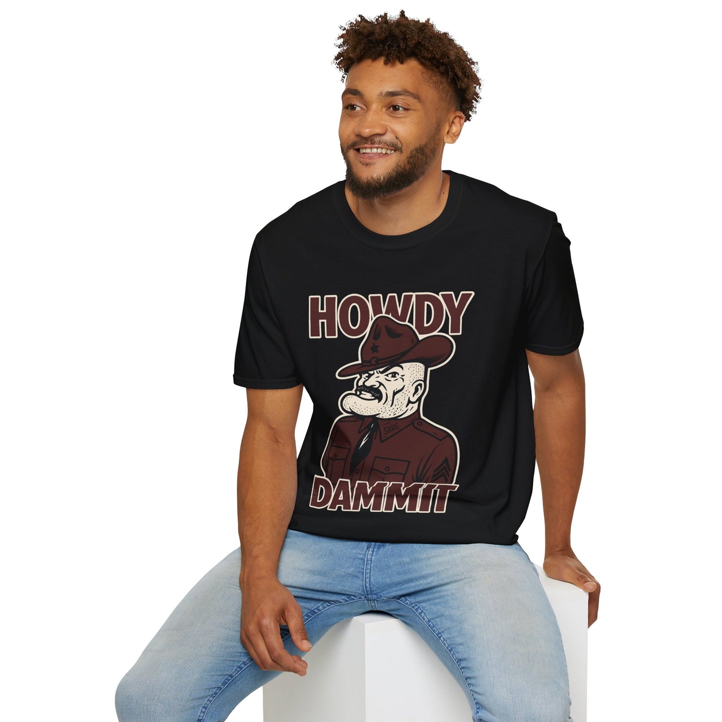 Howdy Dammit Men's Tshirt (Aggie - Old Sarge Logo)