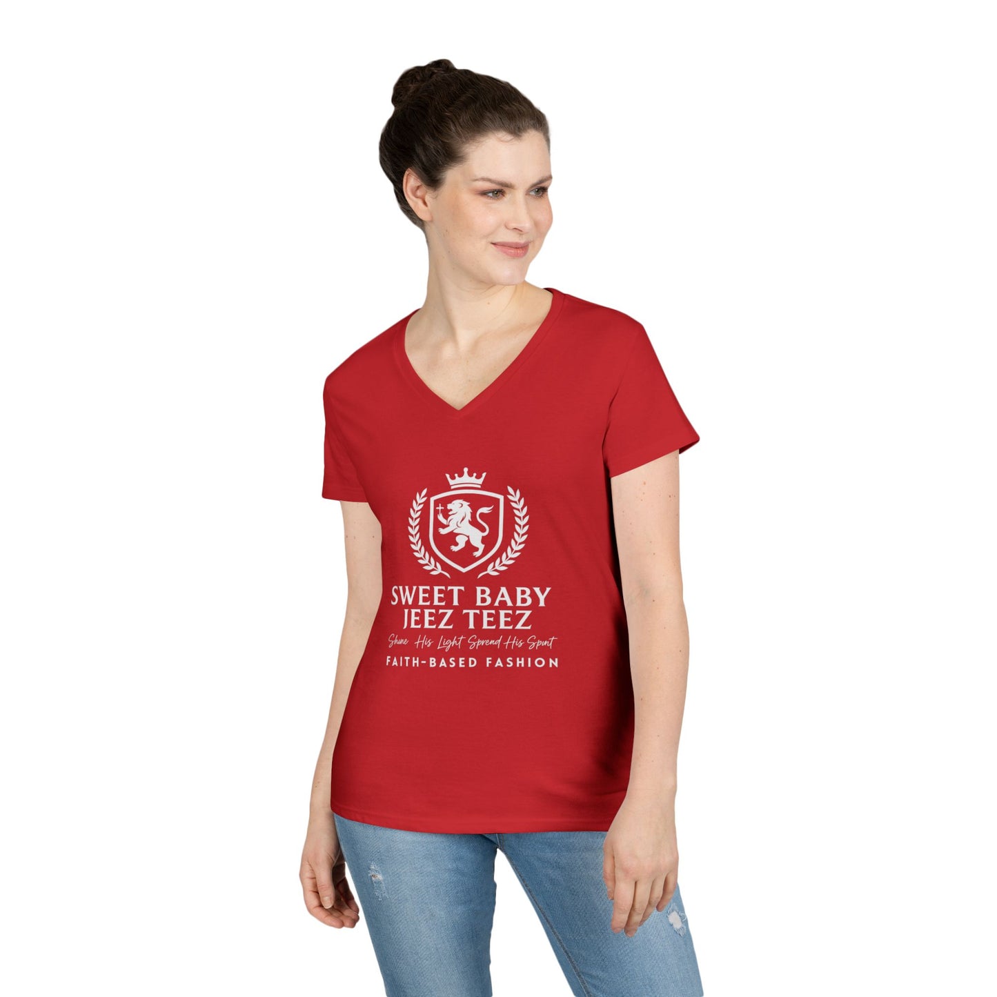 Sweet Baby Jeez Teez Faith-Based Fashion Semi-Fitted Women's V-Neck Tshirt