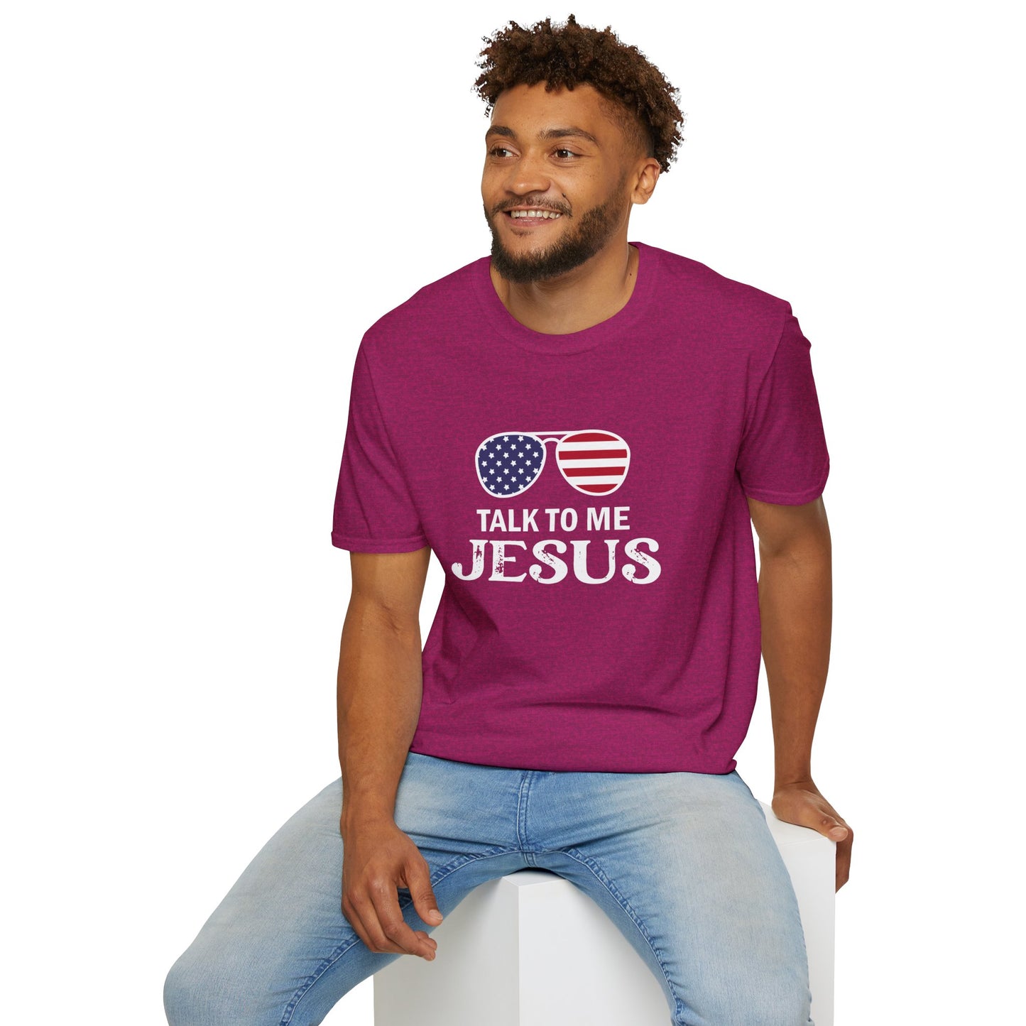 Patriotic "Talk to Me Jesus" Christian Softstyle Tshirt