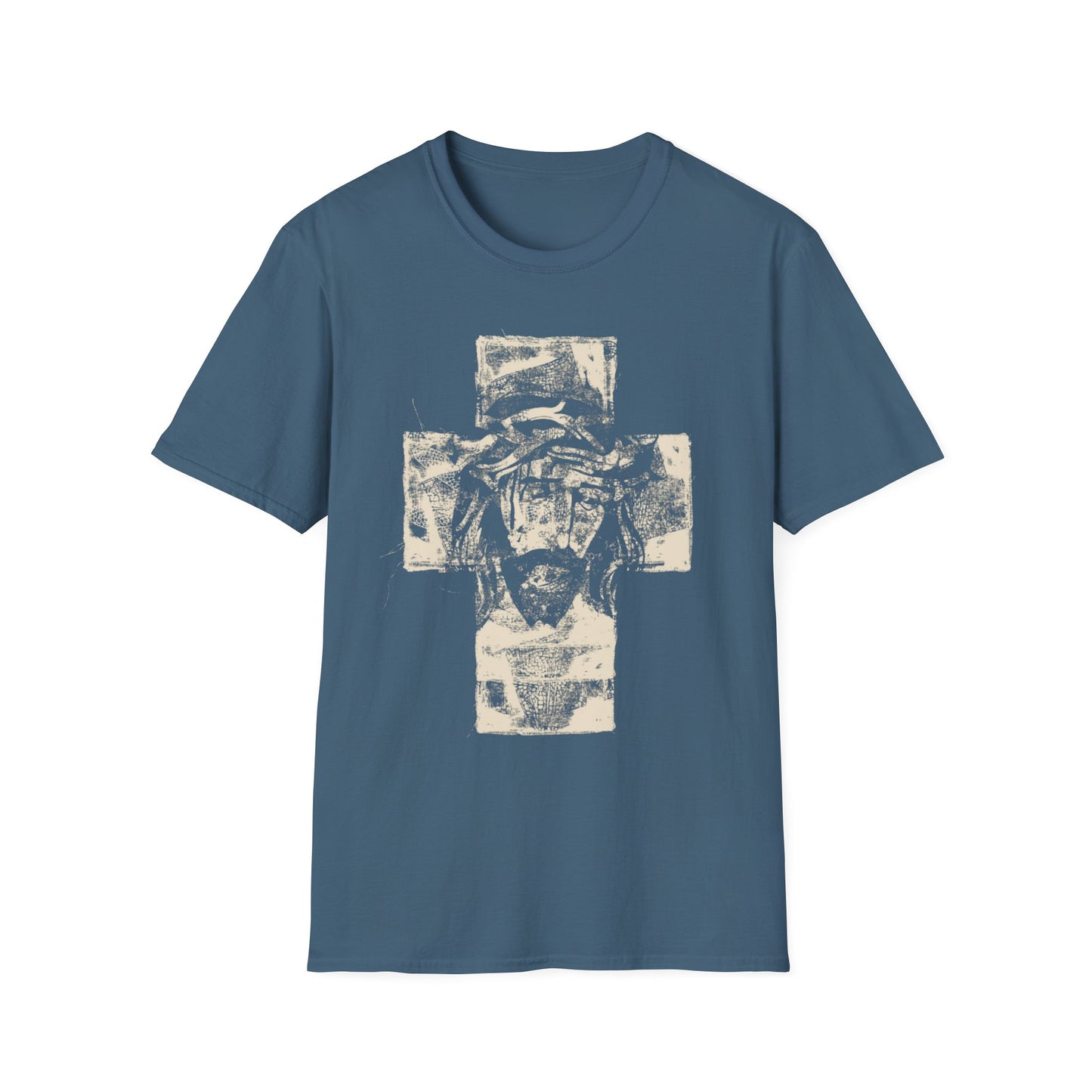 Christ Portrait on Cross Modern Logo Men's Tshirt - Sweet Baby Jeez Teez