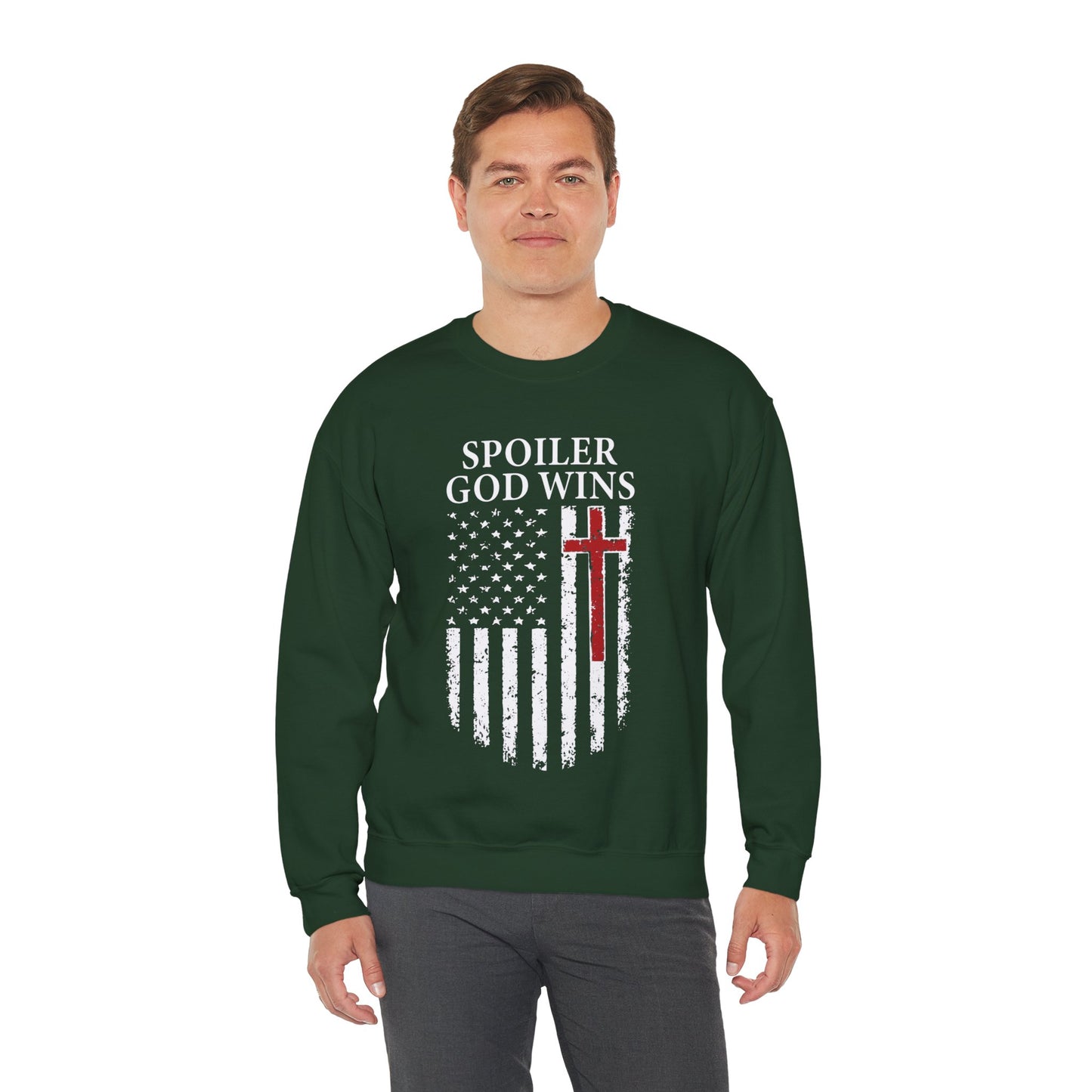 "Spoiler God Wins" Christian Unisex Cozy Sweatshirt