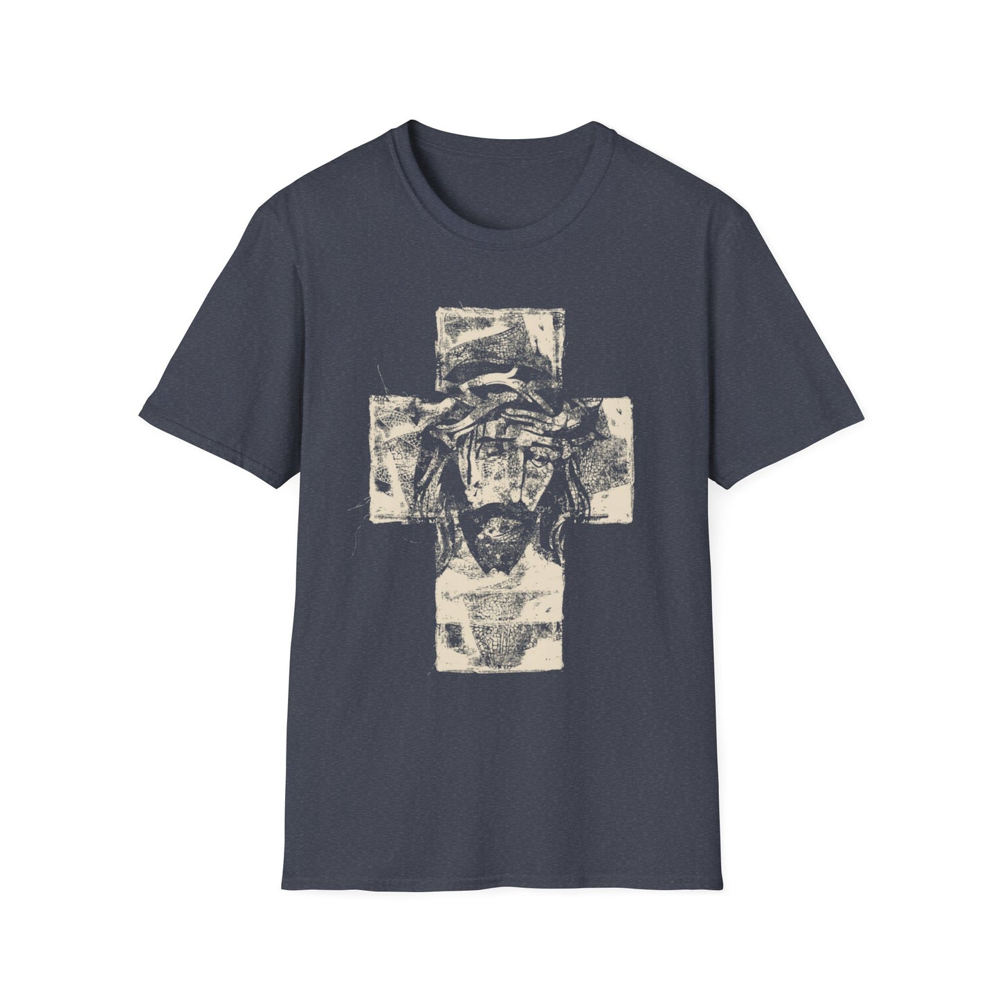 Christ Portrait on Cross Modern Logo Men's Tshirt - Sweet Baby Jeez Teez
