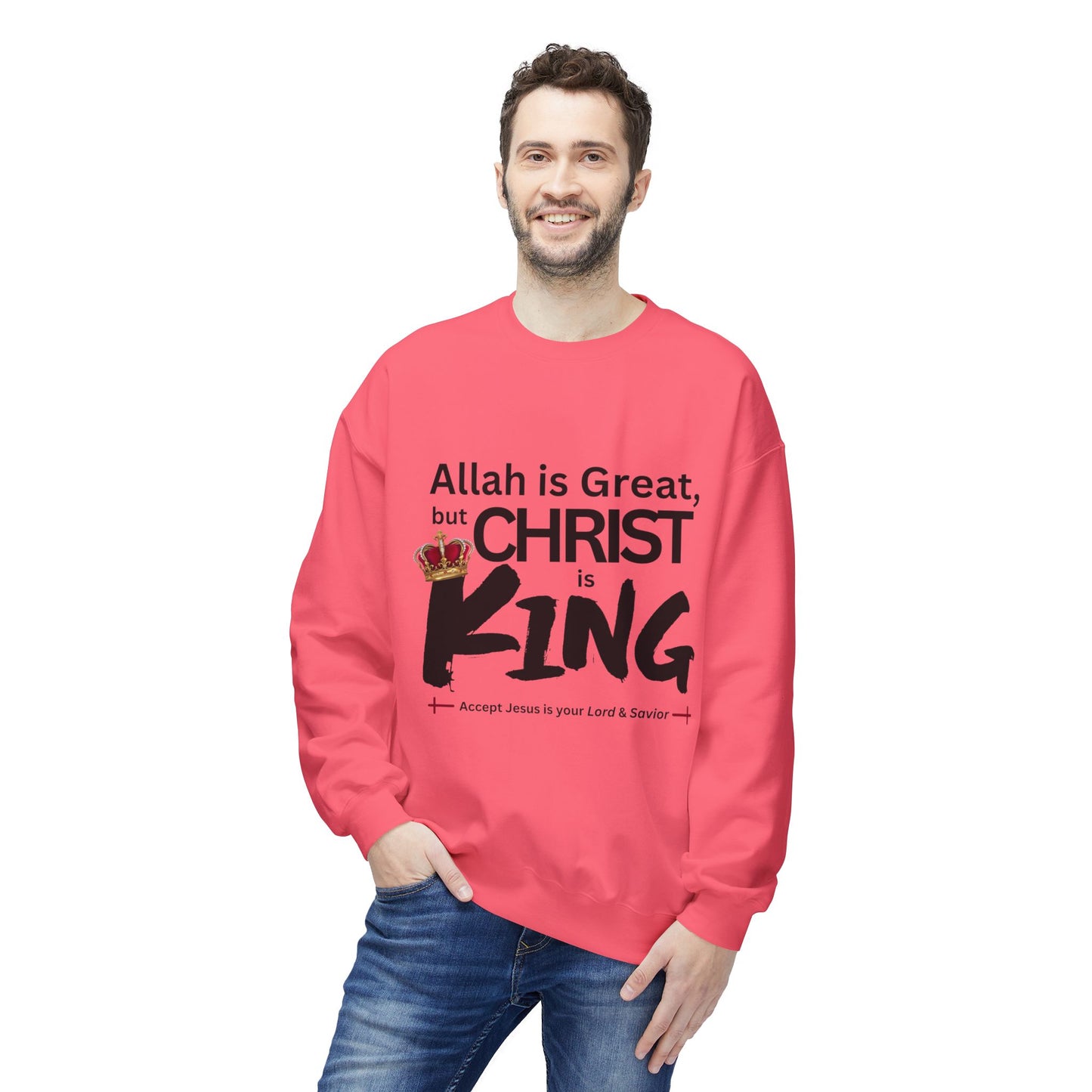 "Christ is King" Unisex Comfy Fleece Sweatshirt (Great Logo - Front) - Sweet Baby Jeez Teez