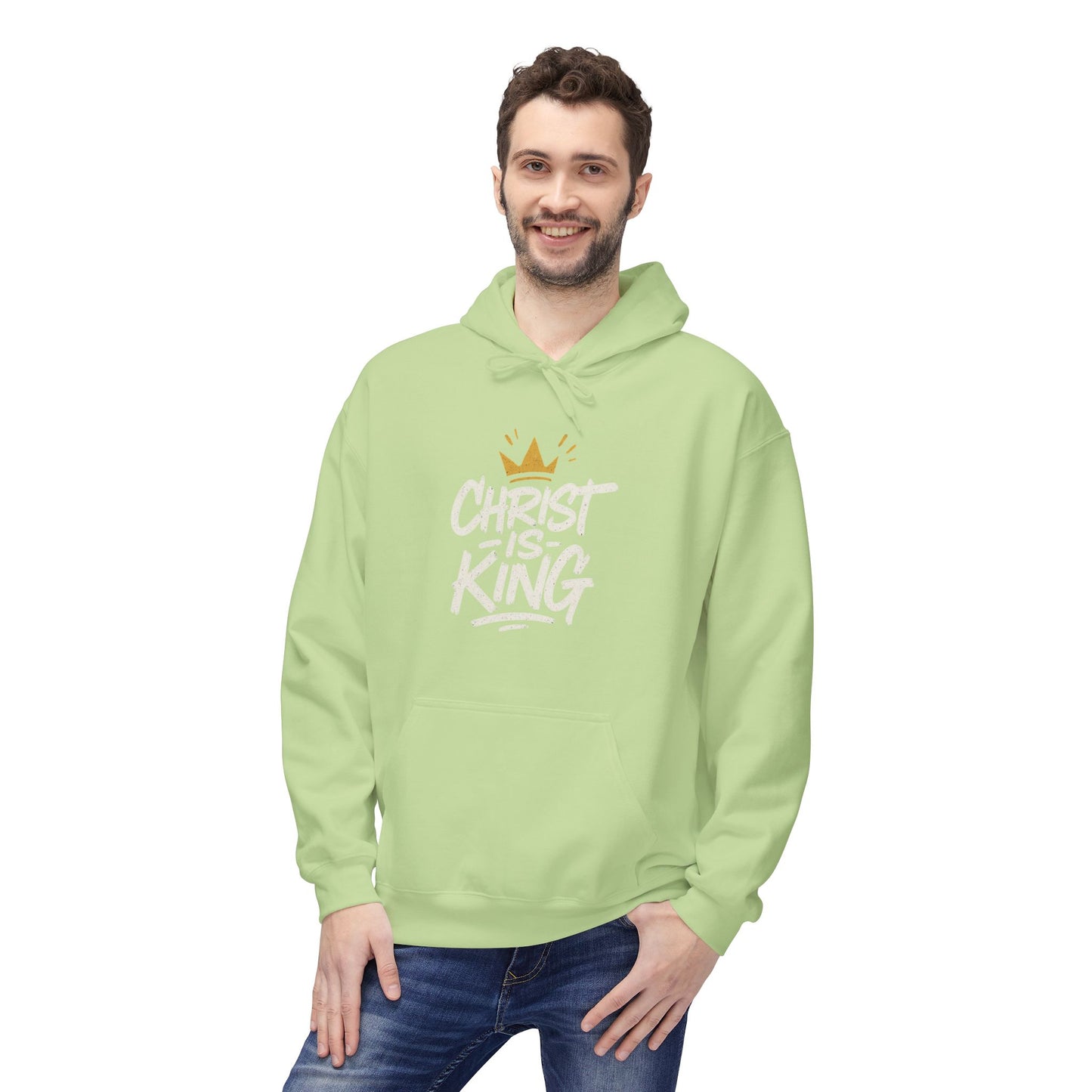 Christ is King Fleece Hoodie Faith-Based Sweatshirt (Gold Crown Logo)