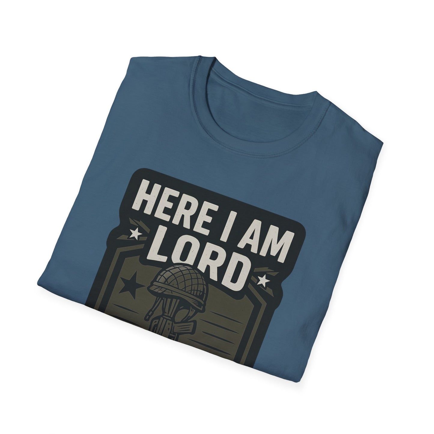 "Here I Am Lord Send Me" Bible Verse Inspirational Faith T-Shirt (Military Logo)
