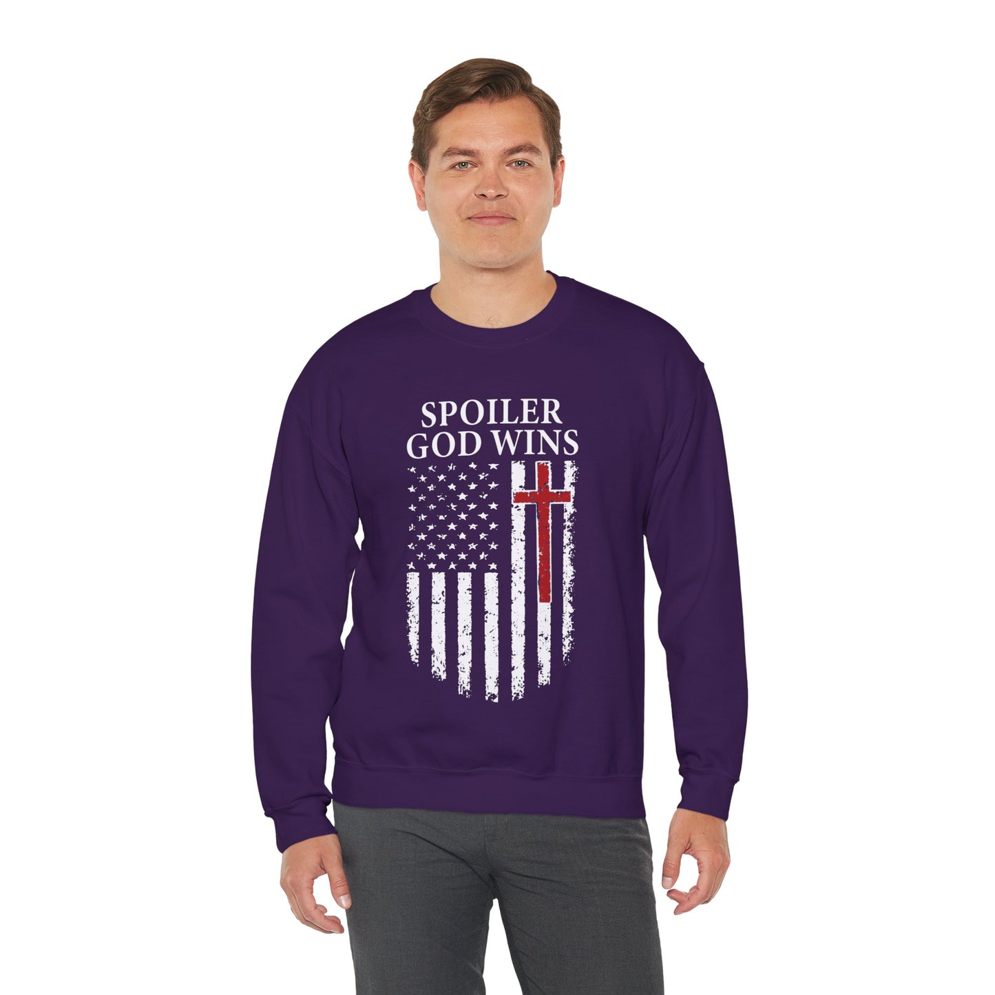 "Spoiler God Wins" Christian Unisex Cozy Sweatshirt