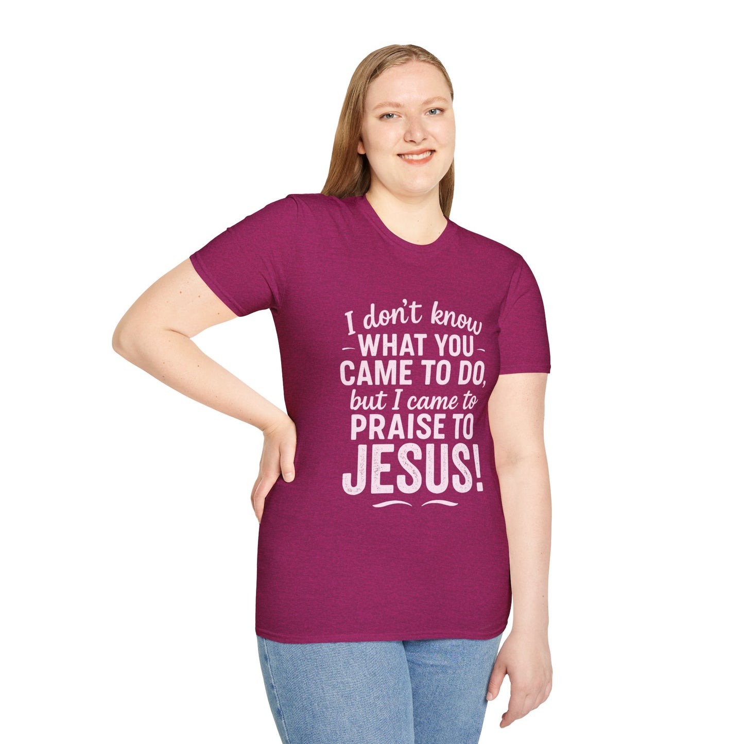 "I Came to Praise Jesus" Relaxed Softstyle Tshirt (Light Pink Logo) - Sweet Baby Jeez Teez