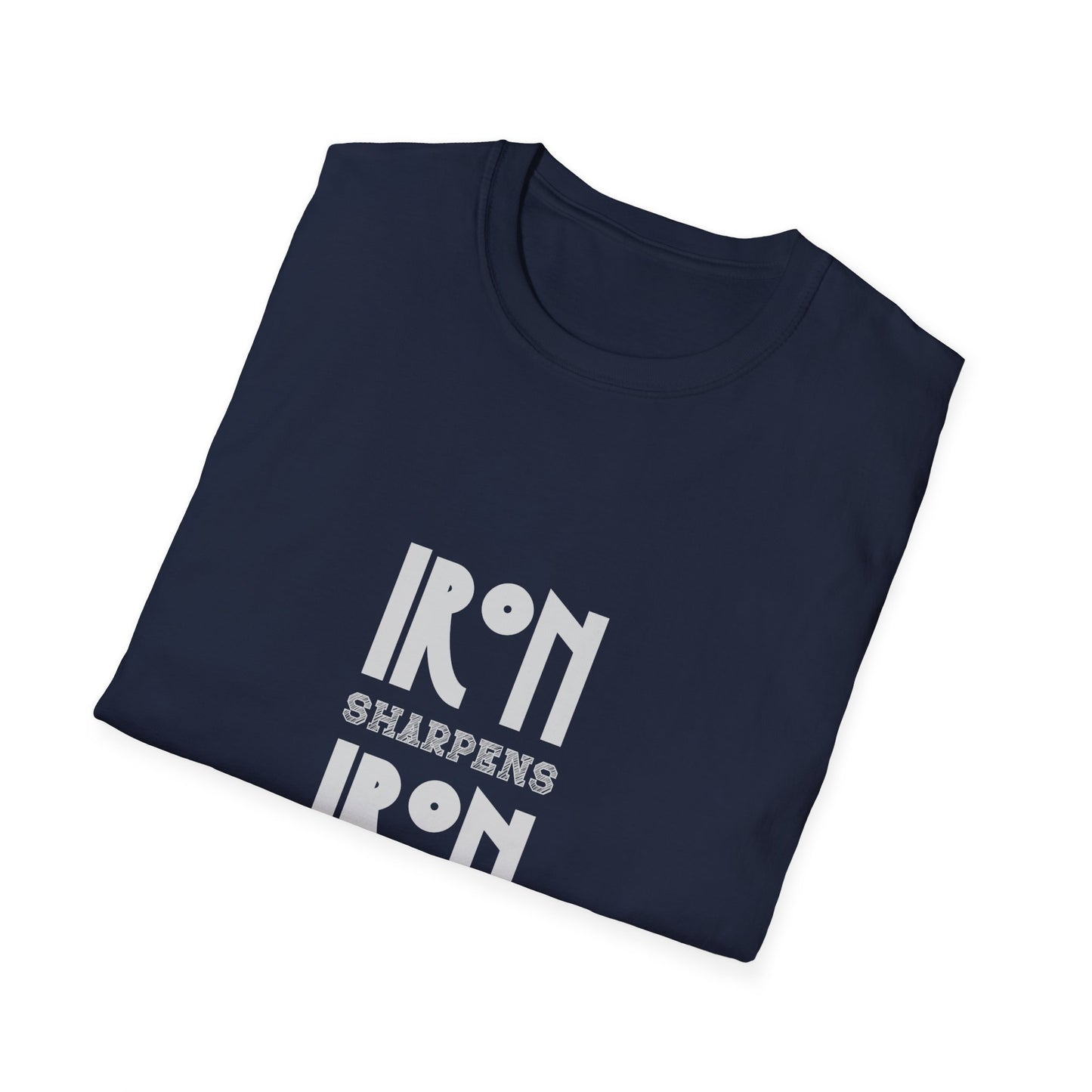 "Iron Sharpens Iron" Bible Verse Christian Inspirational Softstyle Tshirt (Gray Logo)