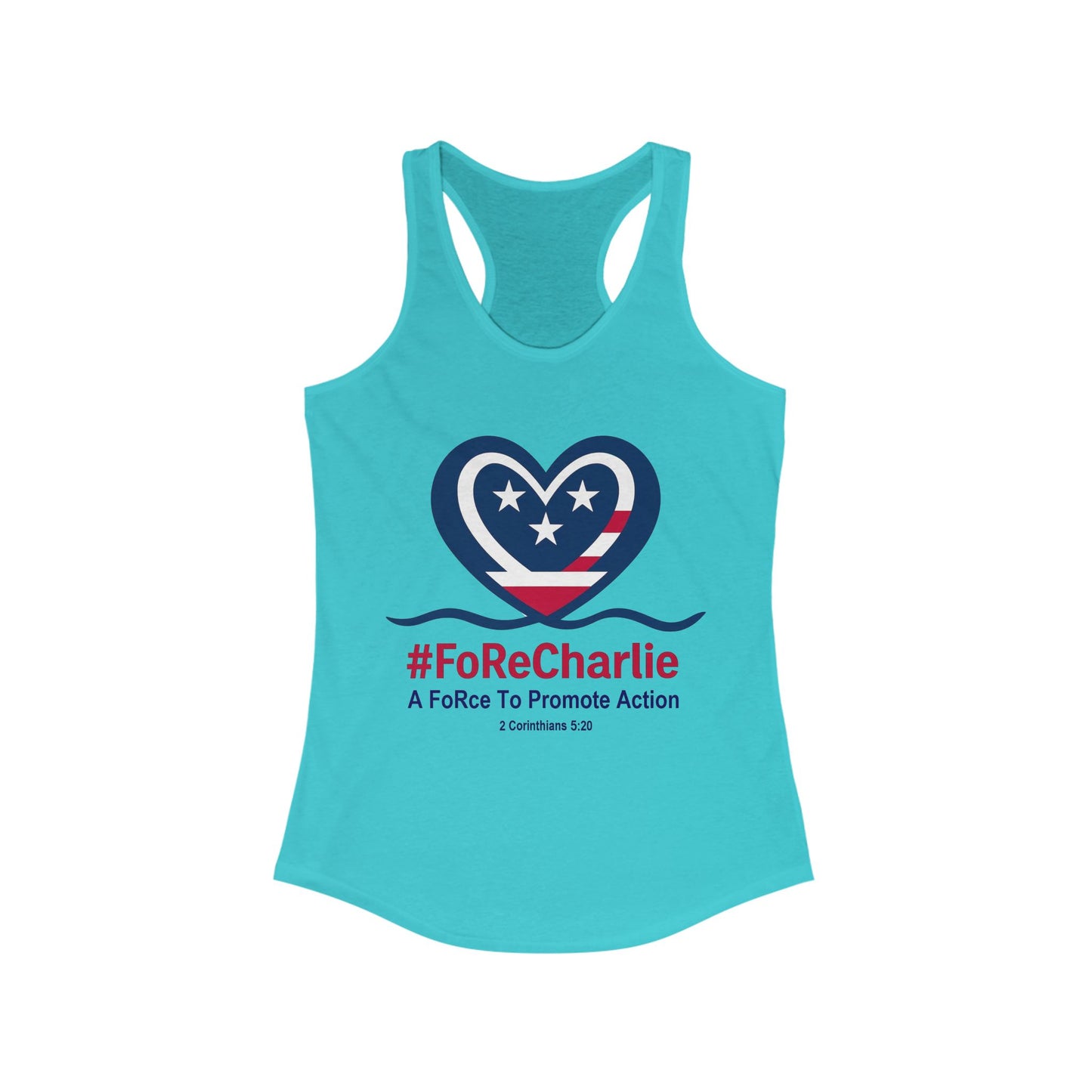 "FoRe Charlie" Ambassador Pageant Memorial Racerback Tanktop for Charlie Kirk (Heart Logo)