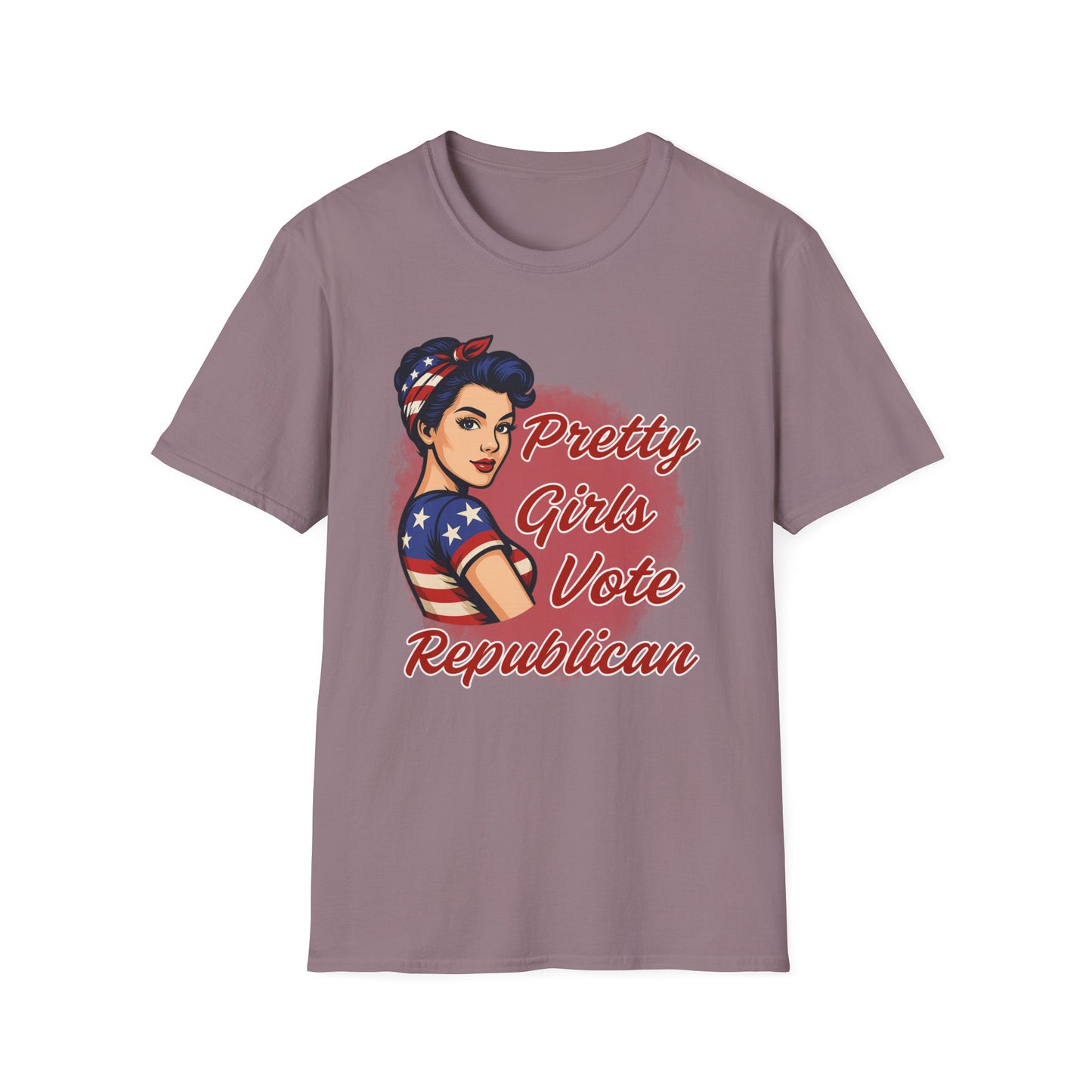 "Pretty Girls Vote Republican" Empowered Women Softstyle T-Shirt Tee (Brunette)