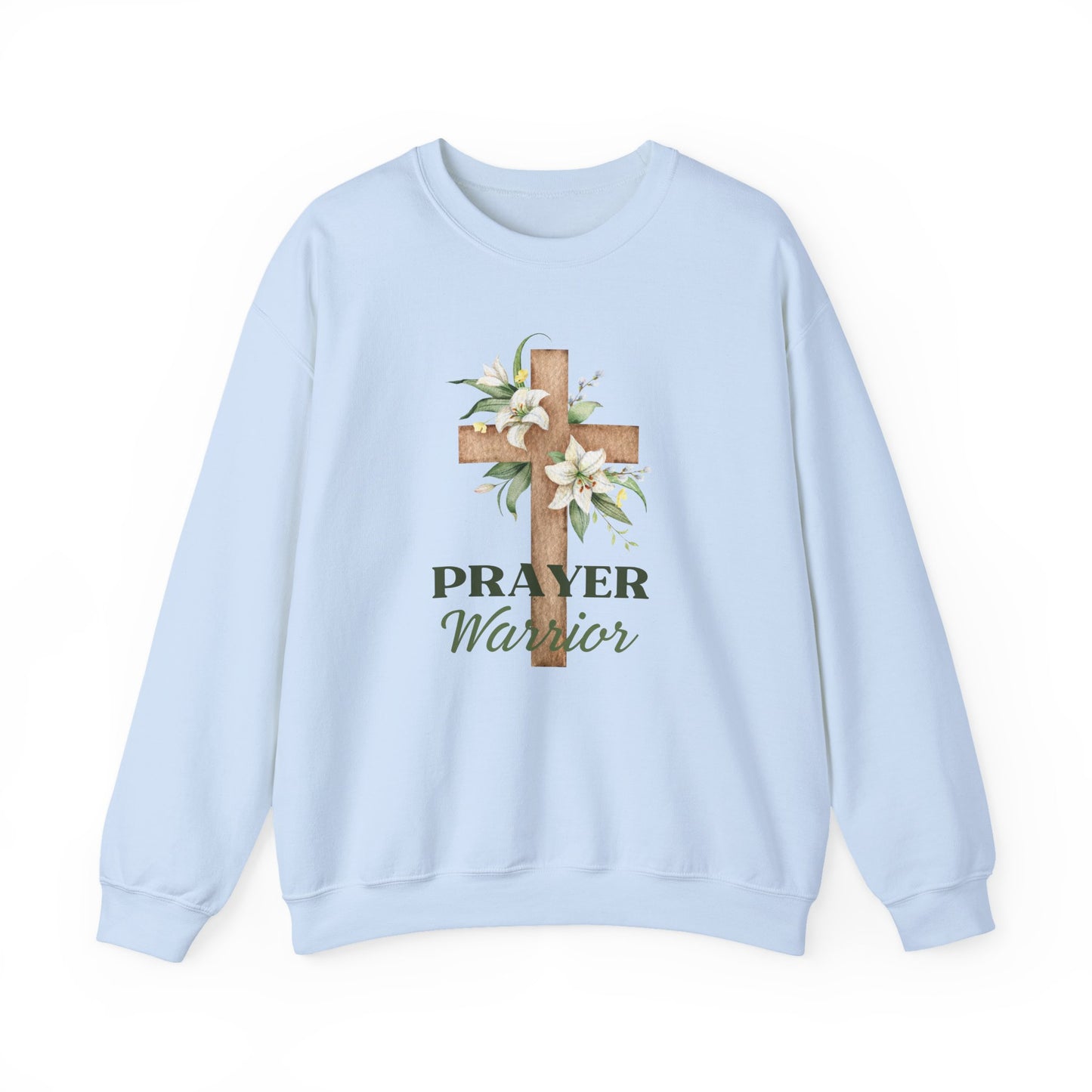 "Prayer Warrior" Christian Women's Sweatshirt (Lilly Cross Logo)