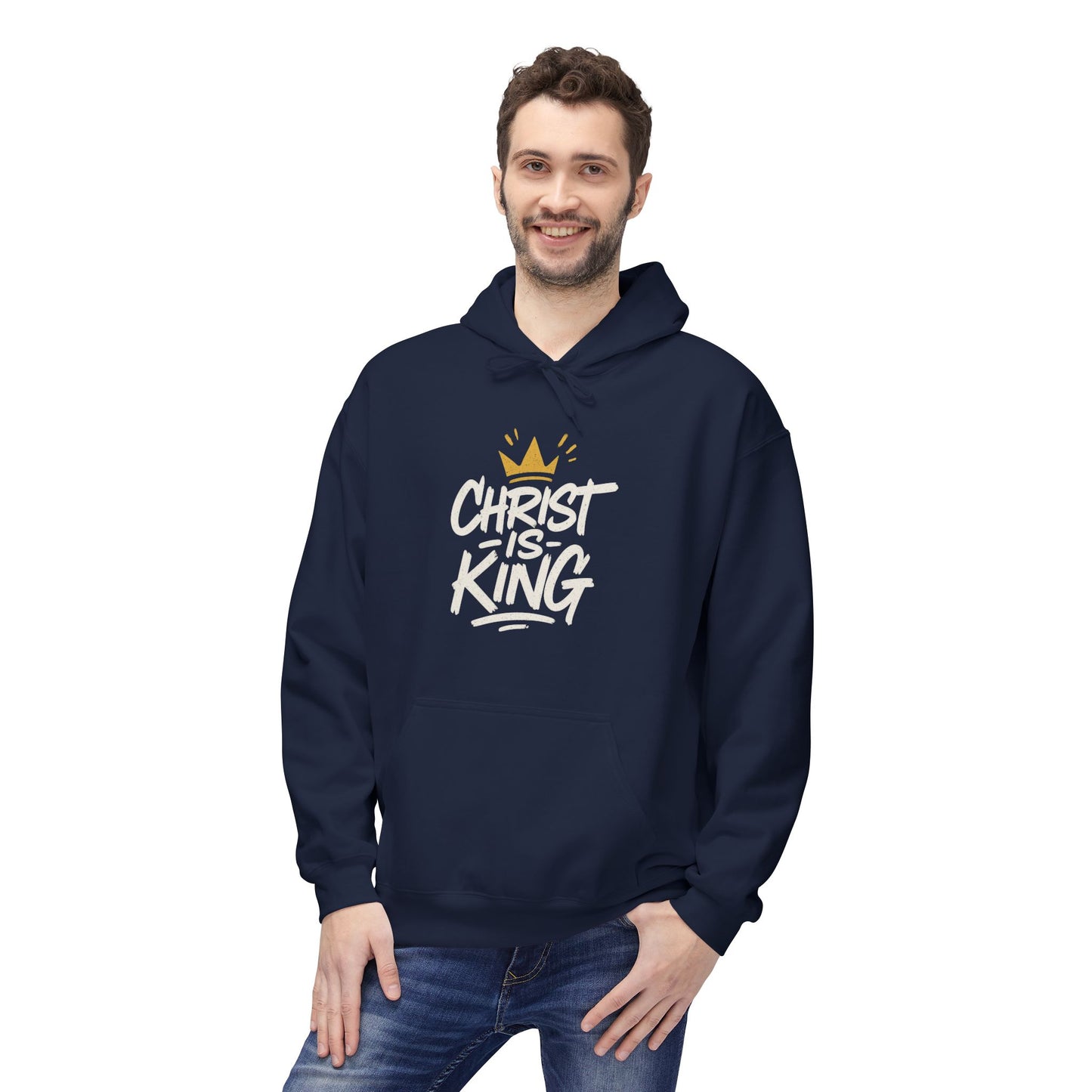 Christ is King Fleece Hoodie Faith-Based Sweatshirt (Gold Crown Logo)