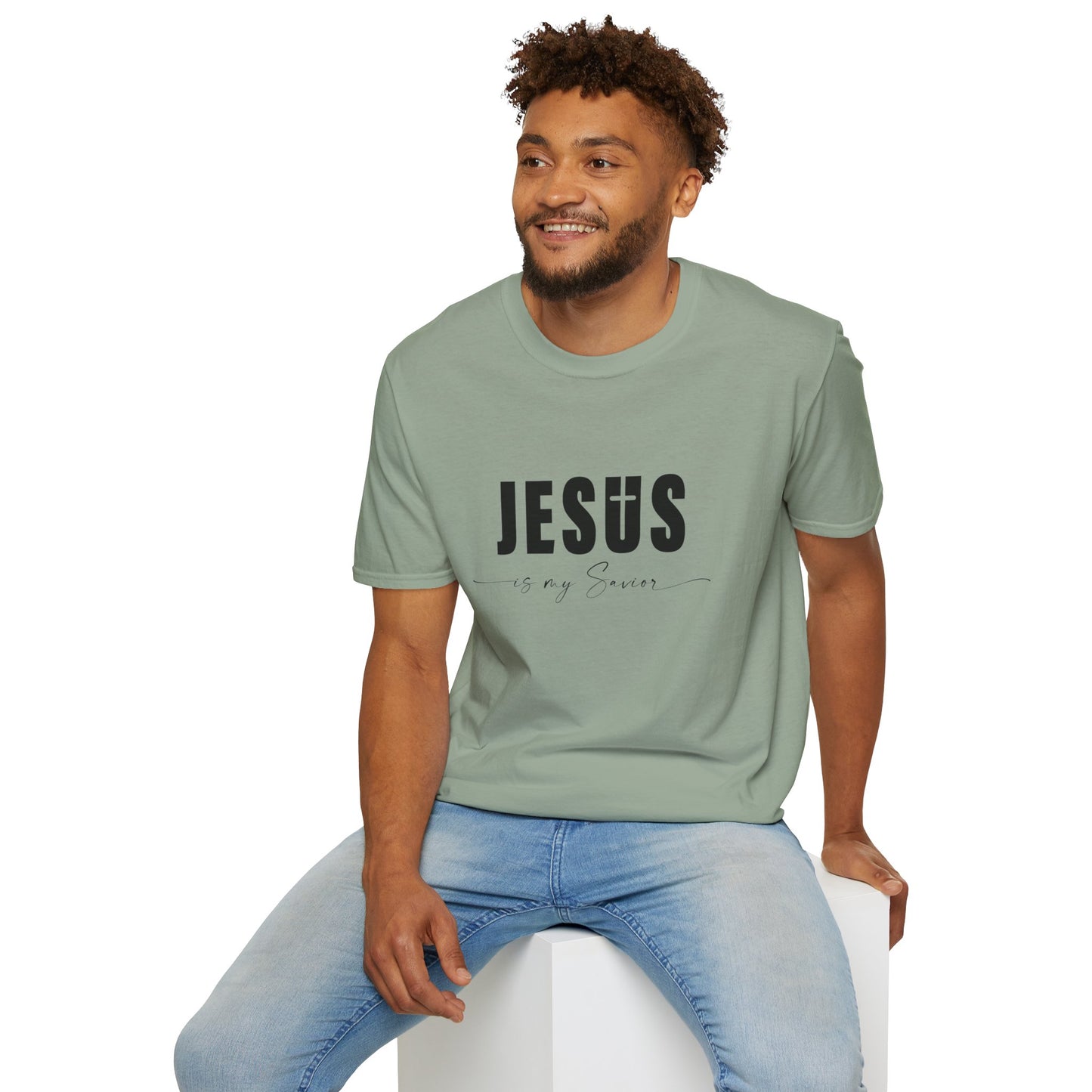 "Jesus is My Savior" Christian Faith Soft T-Shirt (Black Logo)