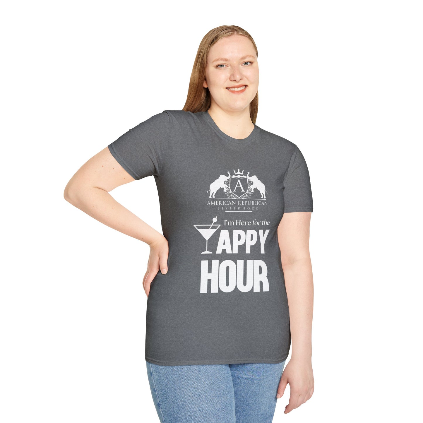 Here for the Yappy Hour Women's Unisex/Relaxed Tshirt (ARS-White Logo) - Sweet Baby Jeez Teez