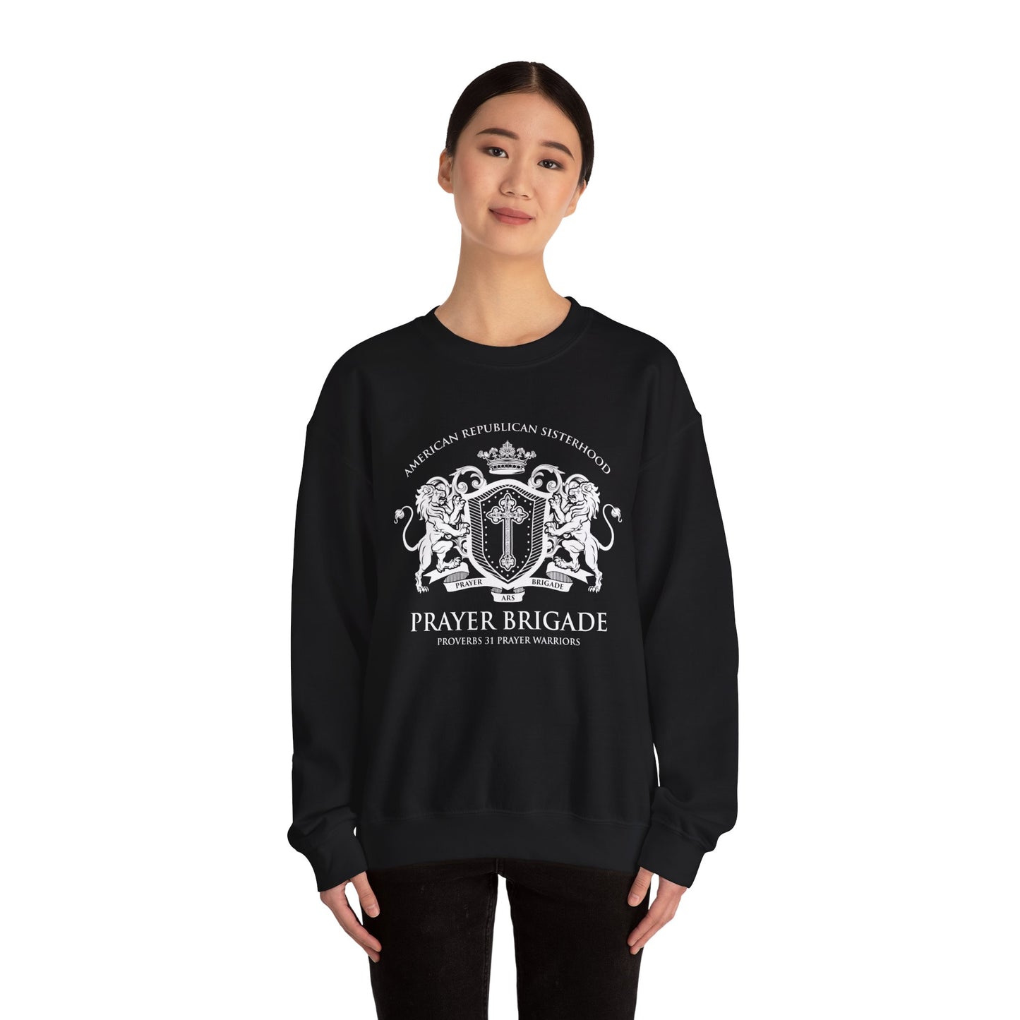 Prayer Brigade Relaxed Sweatshirt - Scripture Inspired Design (White Logo)