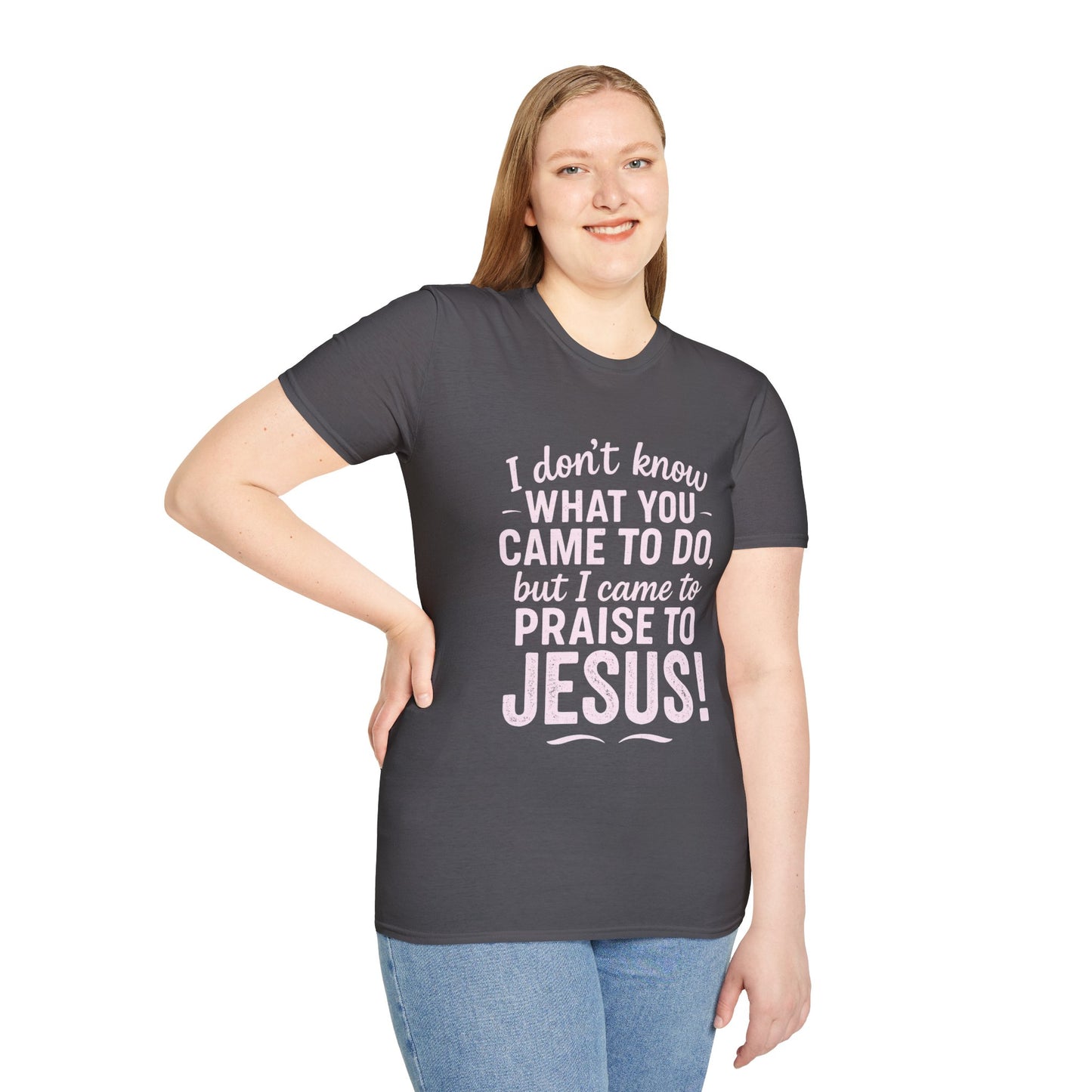 "I Came to Praise Jesus" Relaxed Softstyle Tshirt (Light Pink Logo) - Sweet Baby Jeez Teez