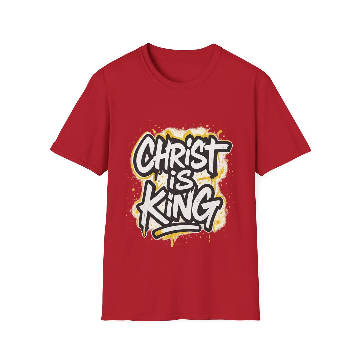 Christ is King Graphic Men's Unisex Softstyle Tshirt (White/Gold Logo)