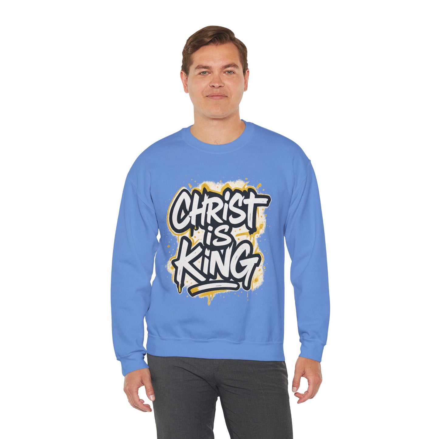 Christ is King Men's Crewneck Sweatshirt (White/Gold Logo)