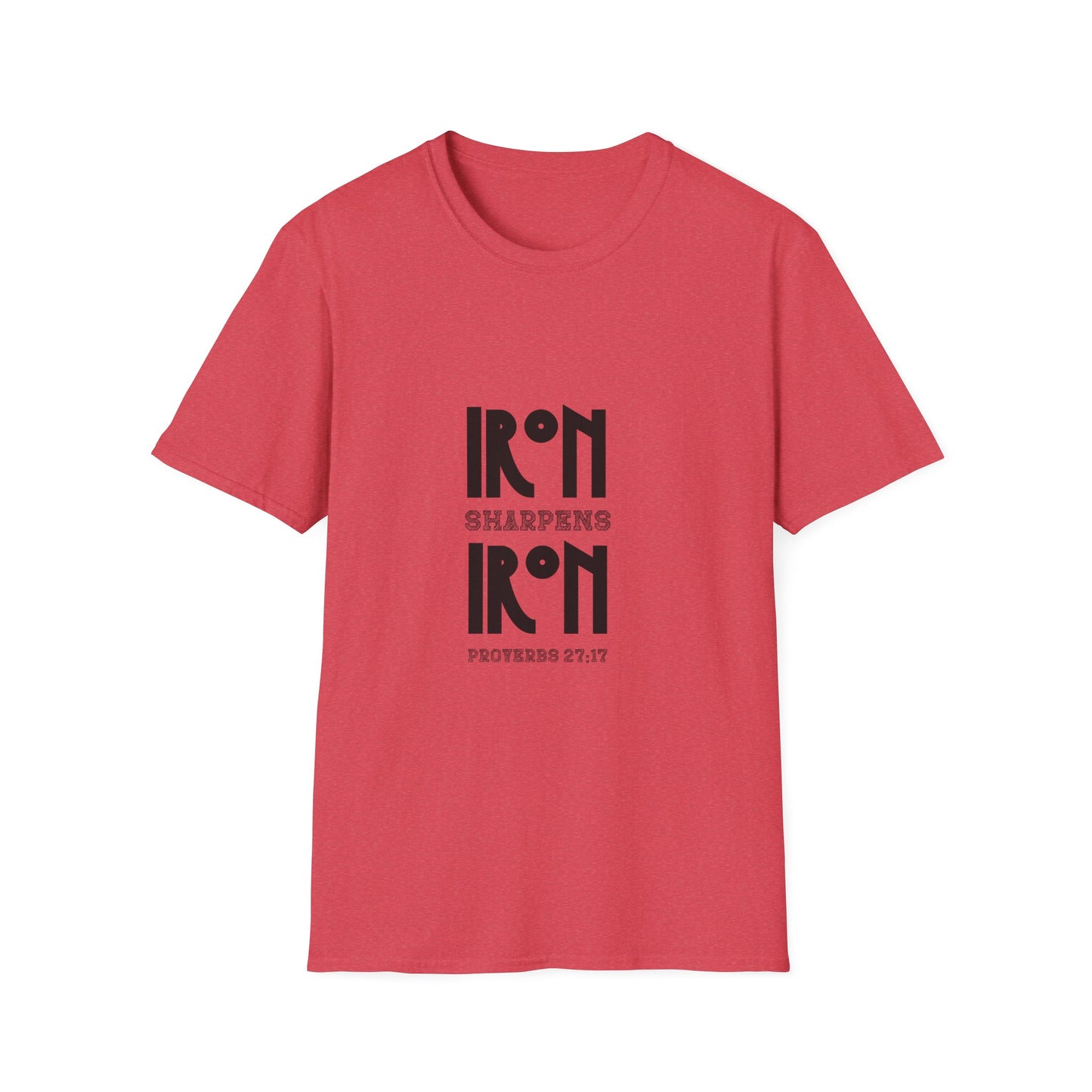 "Iron Sharpens Iron" Bible Verse Christian Inspirational Softstyle Tshirt (Black Logo)