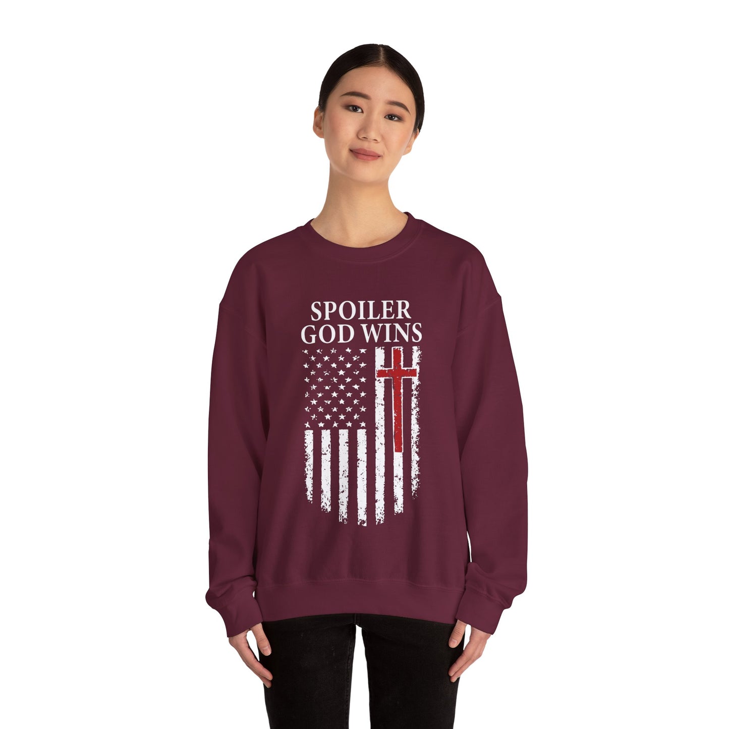 "Spoiler God Wins" Christian Unisex Cozy Sweatshirt