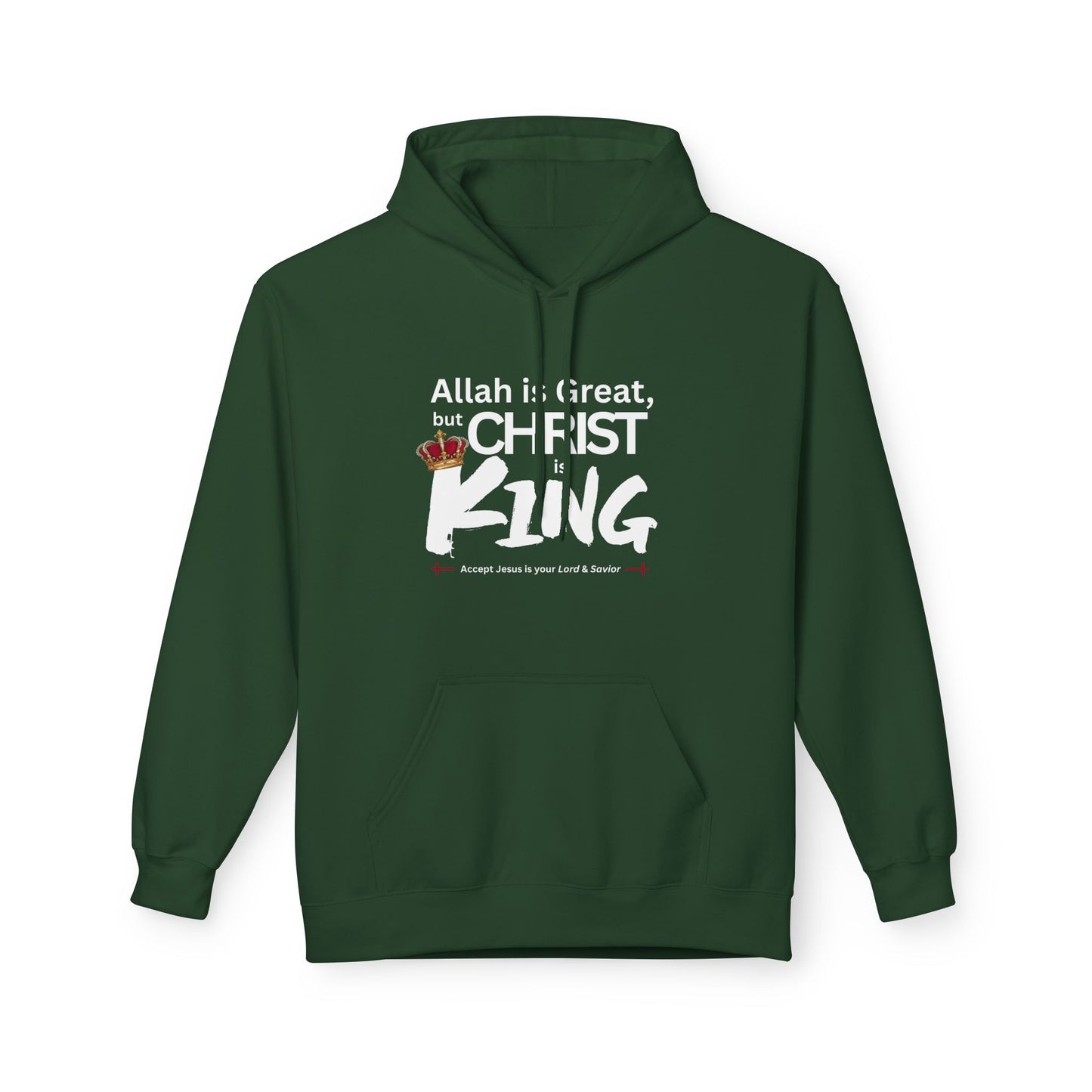 "Christ is King" Cozy Unisex Fleece Hoodie (Great Logo - White) - Sweet Baby Jeez Teez