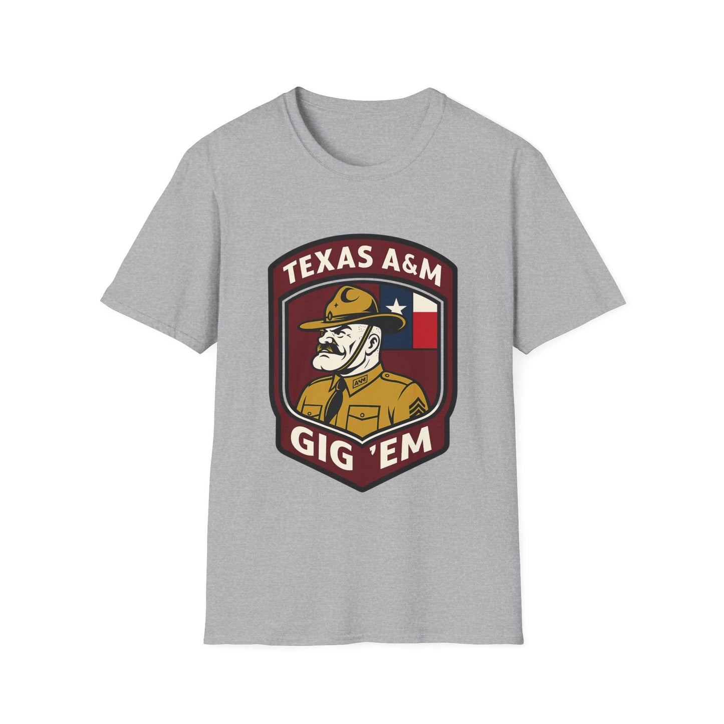 Gig 'Em Aggies Old Sarge Crest Soft Relaxed Tshirt (Texas Flag Logo 2)