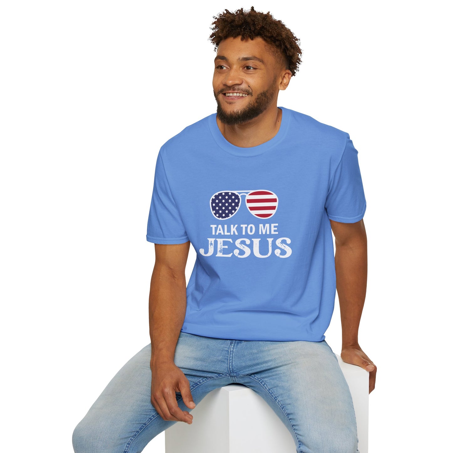 Patriotic "Talk to Me Jesus" Christian Softstyle Tshirt