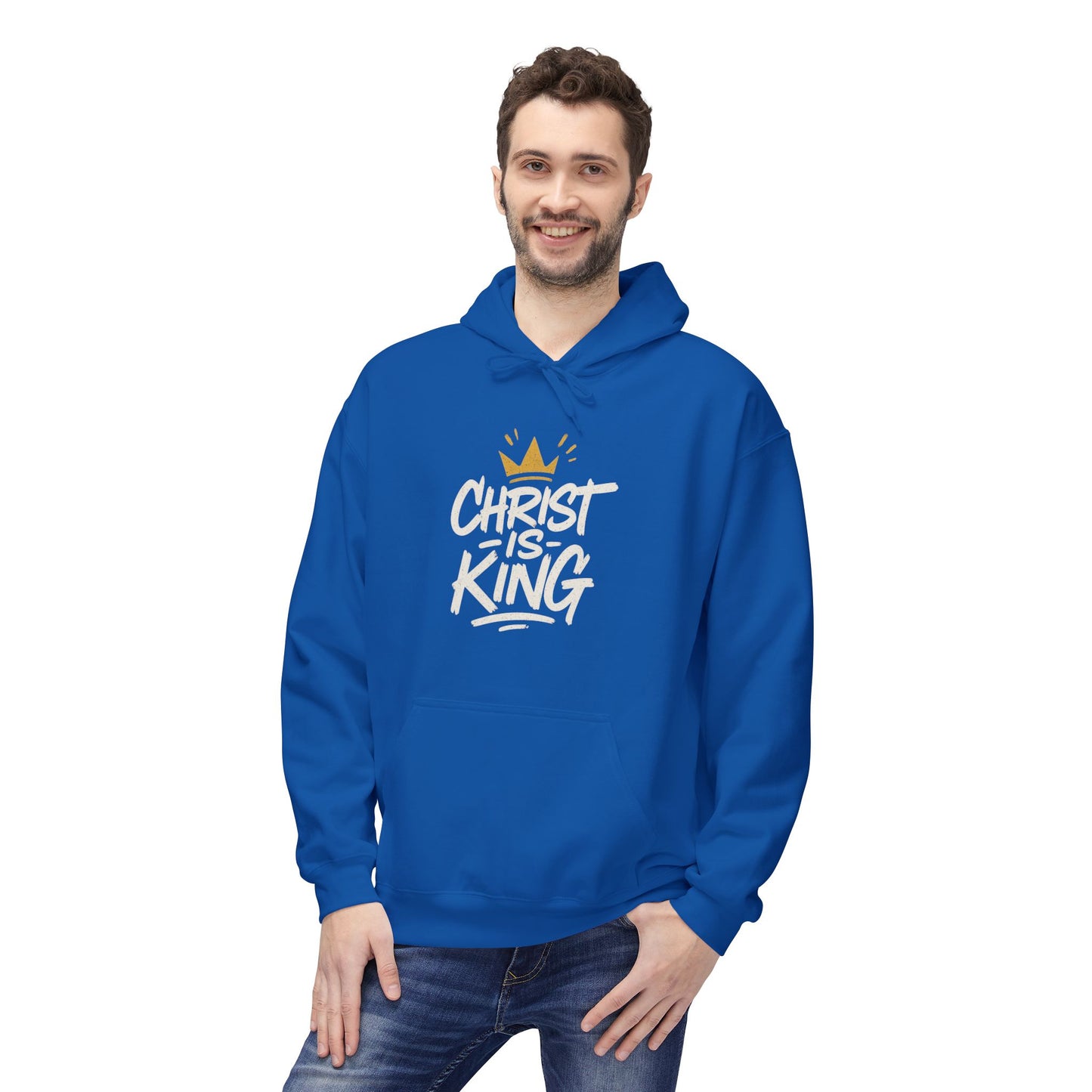 Christ is King Fleece Hoodie Faith-Based Sweatshirt (Gold Crown Logo)