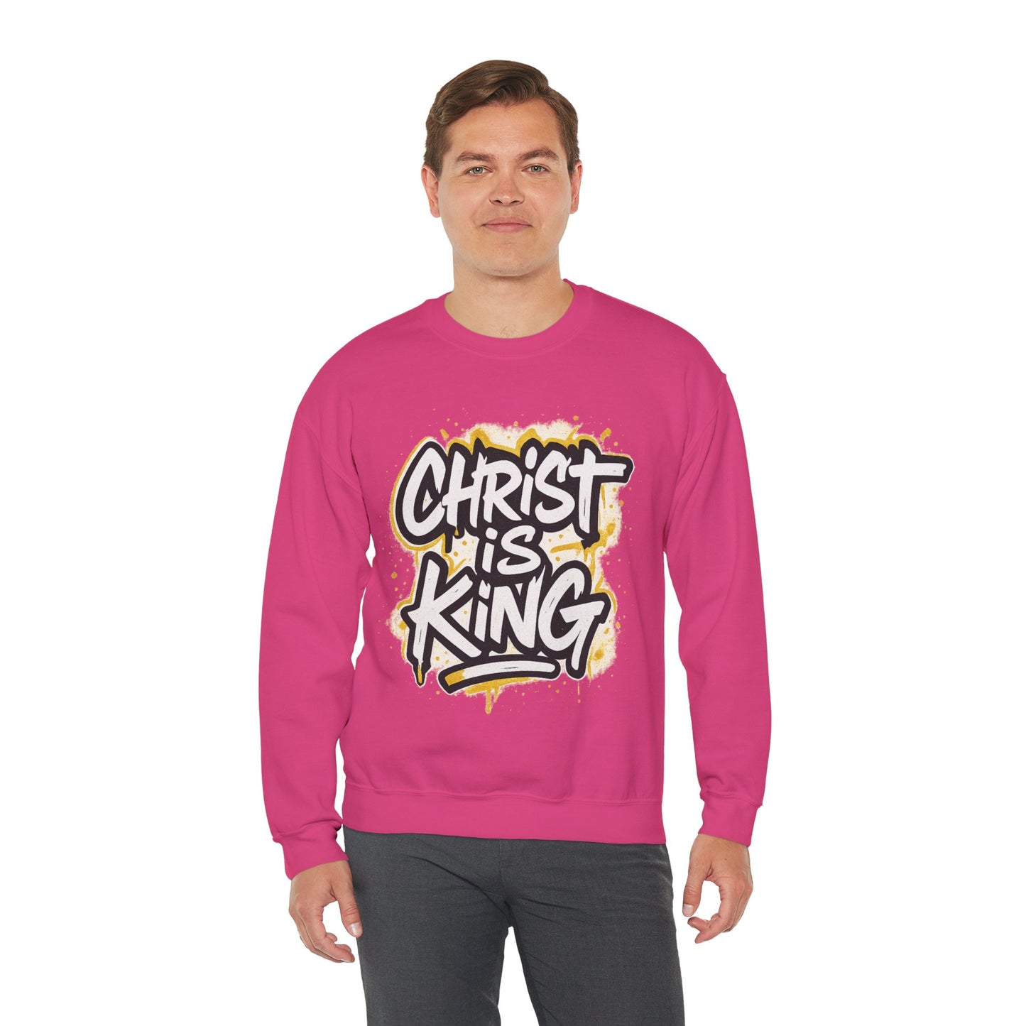 Christ is King Men's Crewneck Sweatshirt (White/Gold Logo)