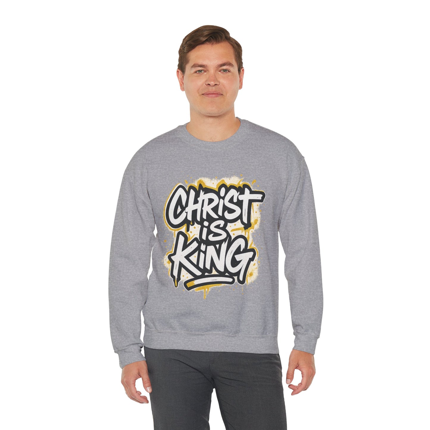 Christ is King Men's Crewneck Sweatshirt (White/Gold Logo)