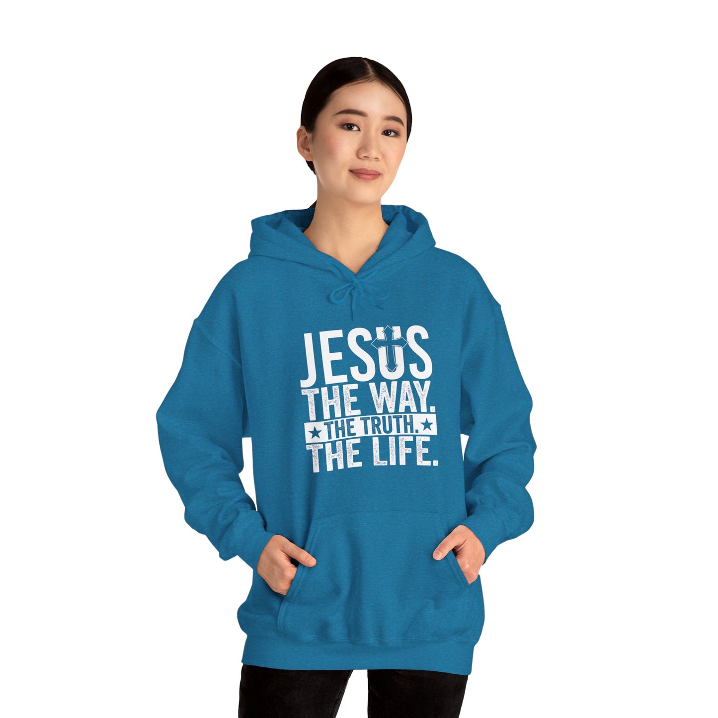 "Jesus The Way, The Truth, The Life" Heavy Fleece Unisex Hoodie (White Logo)