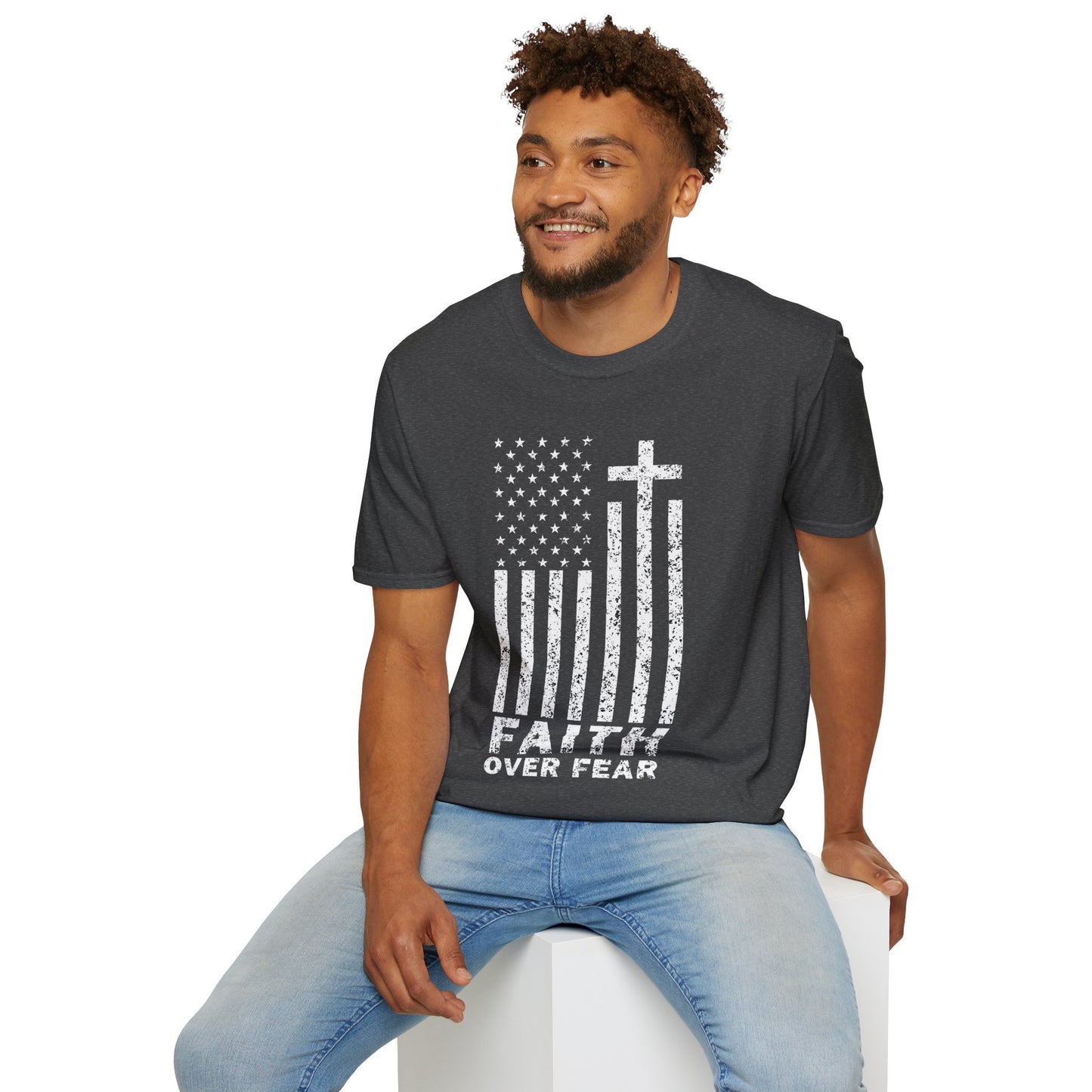 Faith Flag Men's Tshirt (White Logo)