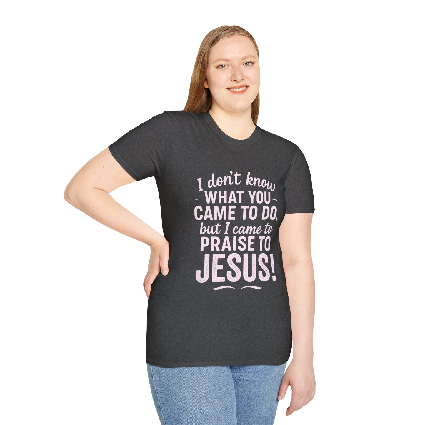 "I Came to Praise Jesus" Relaxed Softstyle Tshirt (Light Pink Logo) - Sweet Baby Jeez Teez