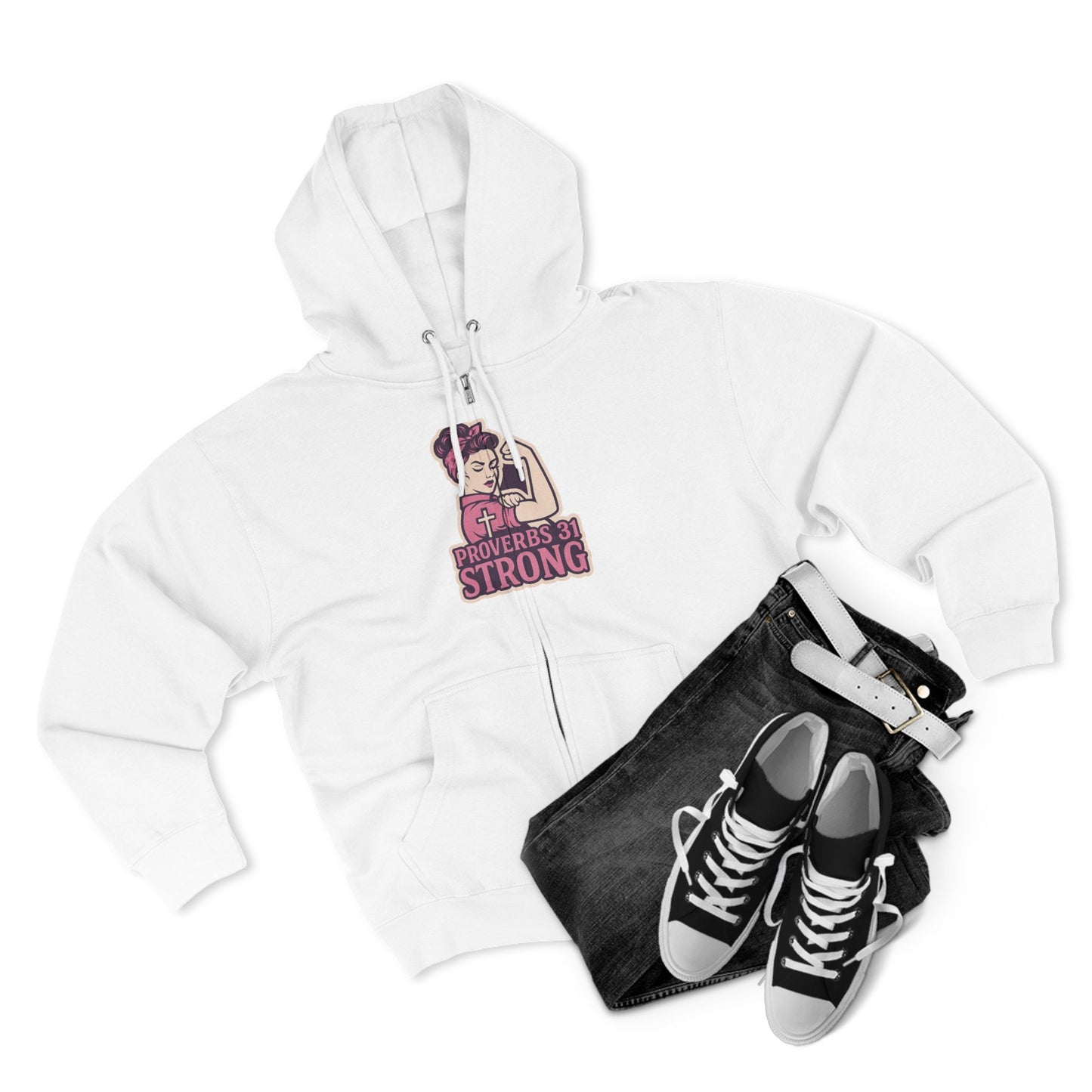 Proverbs 31 Strong Christian Women's Empowering Full-Zip Hoodie