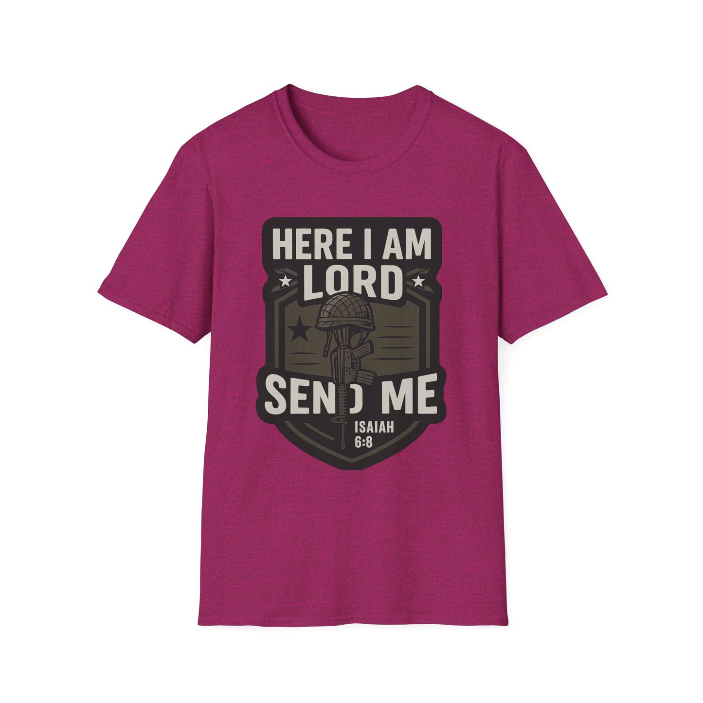 "Here I Am Lord Send Me" Bible Verse Inspirational Faith T-Shirt (Military Logo)