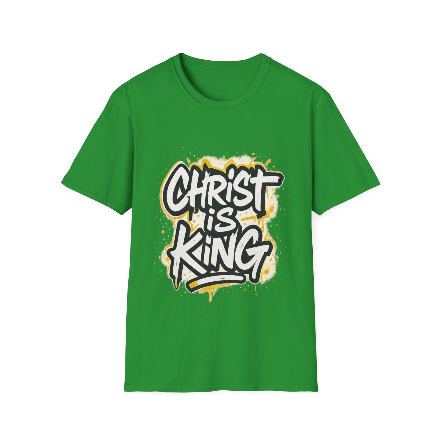 Christ is King Graphic Men's Unisex Softstyle Tshirt (White/Gold Logo)