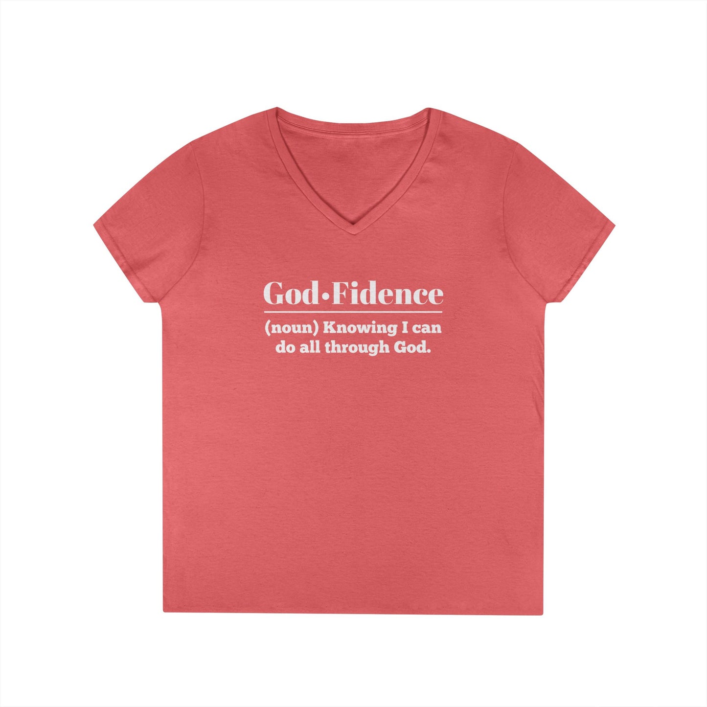 "God-Fidence" Women's V-Neck T-shirt (White Logo) - Empowering Faith, Inspirational Tee, Christian Apparel, Affirmation Clothing - Sweet Baby Jeez Teez