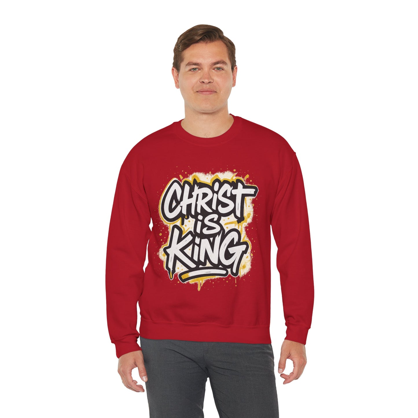 Christ is King Men's Crewneck Sweatshirt (White/Gold Logo)