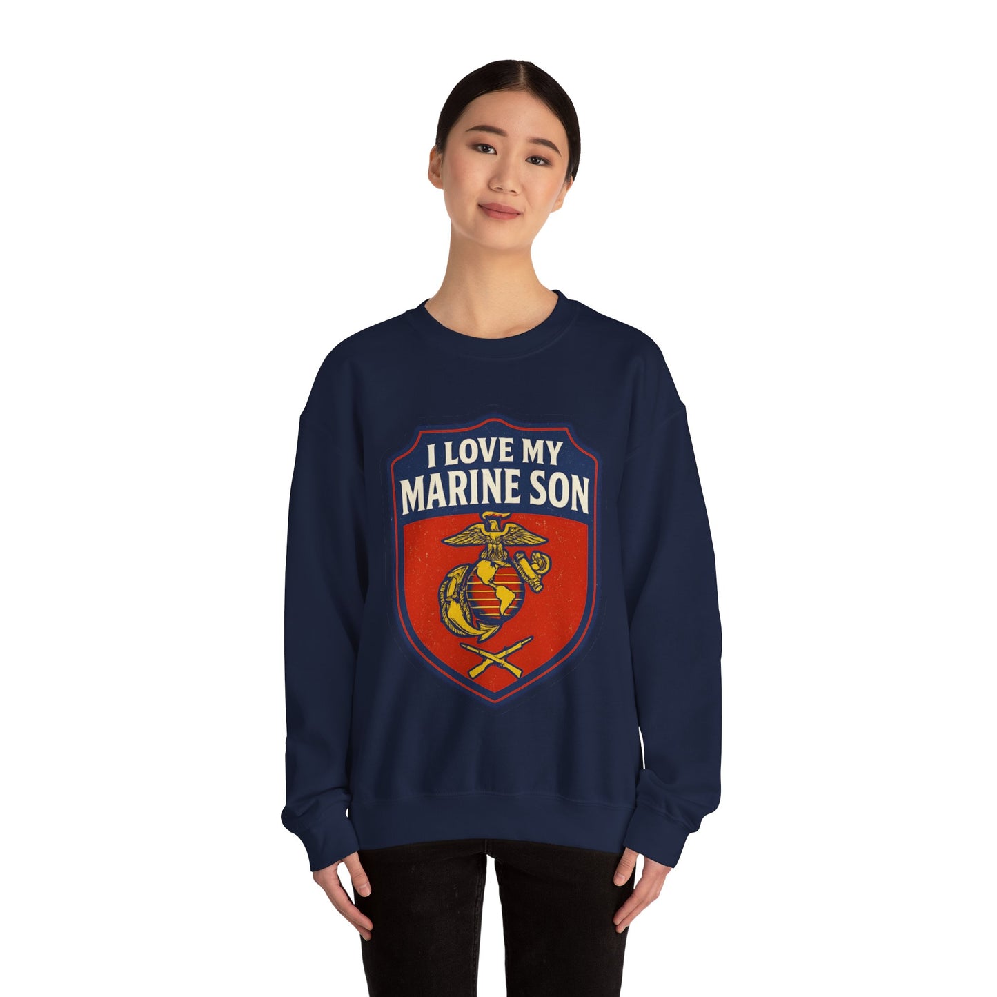 "I Love My Marine Son" Patriotic Crewneck Sweatshirt for Marine Military Parents