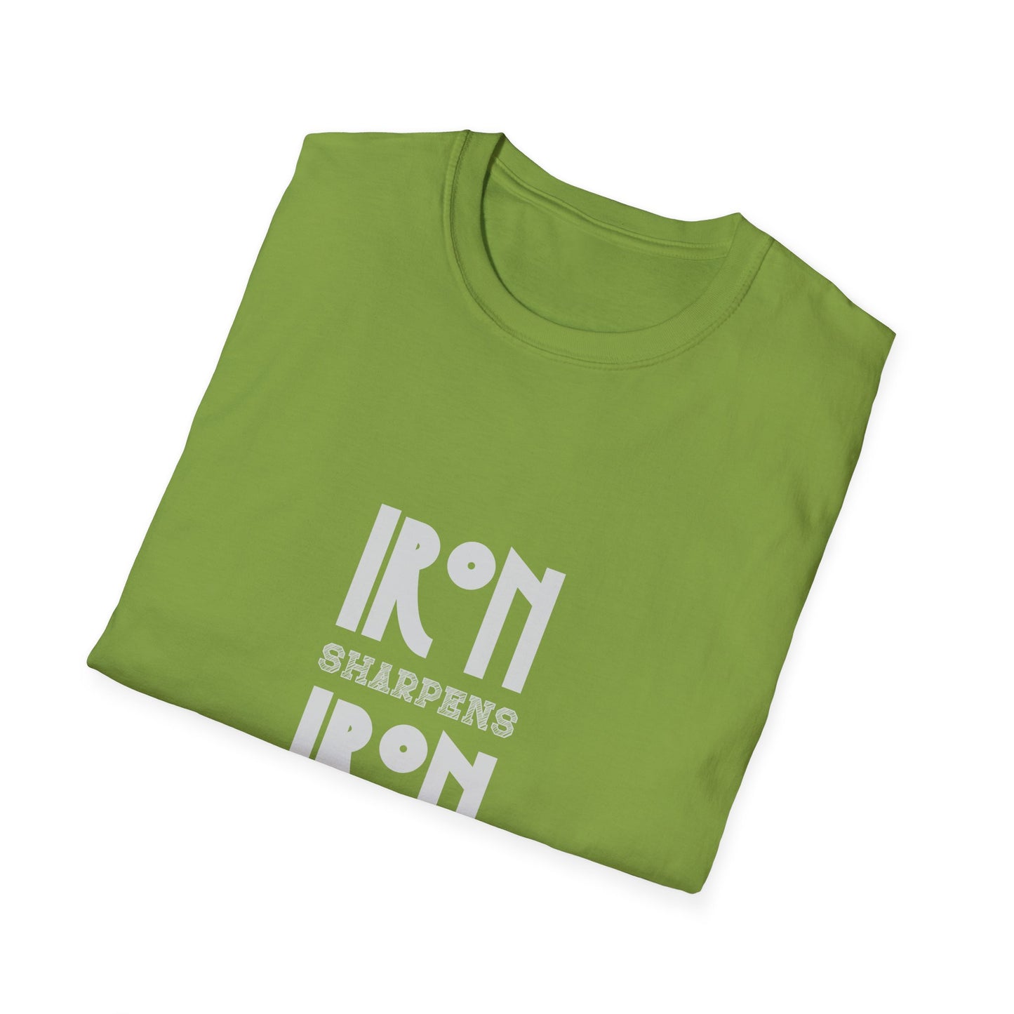 "Iron Sharpens Iron" Bible Verse Christian Inspirational Softstyle Tshirt (Gray Logo)