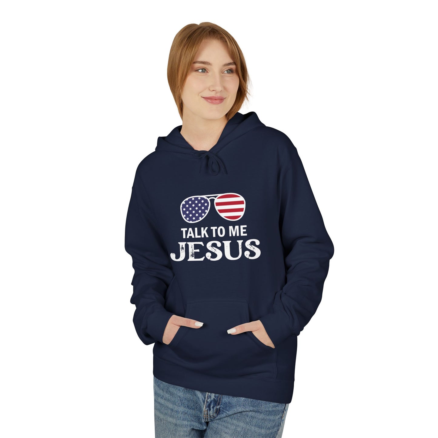 Patriotic "Talk to Me Jesus" Christian Fleece Hoodie