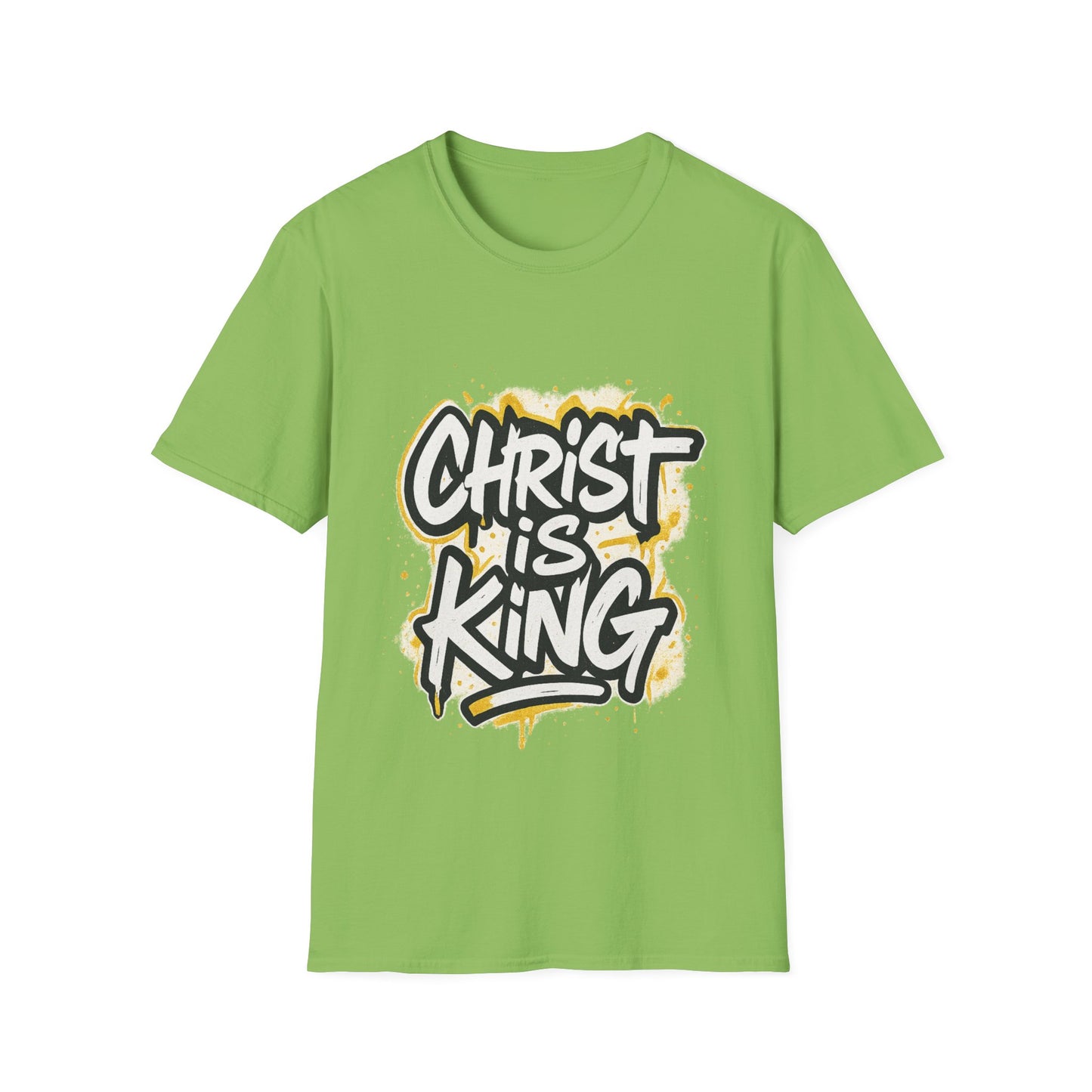 Christ is King Graphic Men's Unisex Softstyle Tshirt (White/Gold Logo)