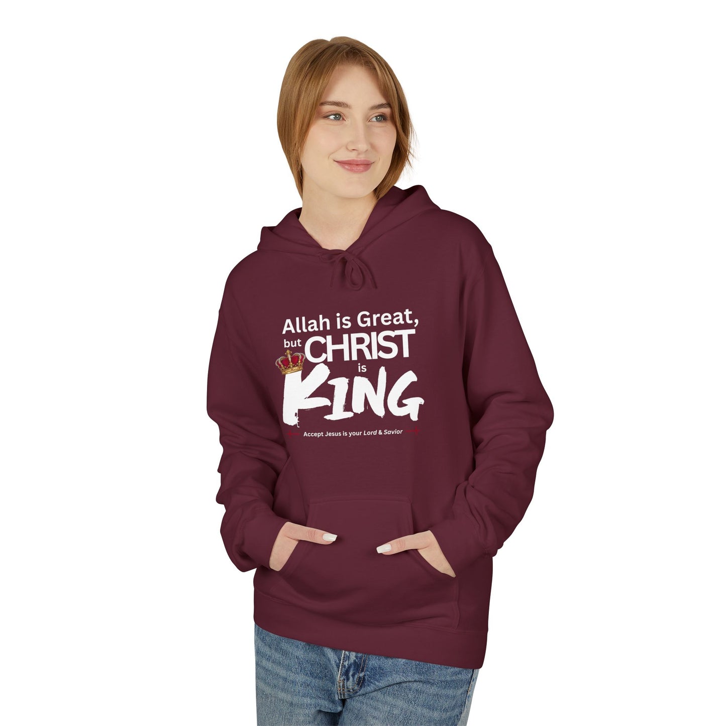 "Christ is King" Cozy Unisex Fleece Hoodie (Great Logo - White) - Sweet Baby Jeez Teez